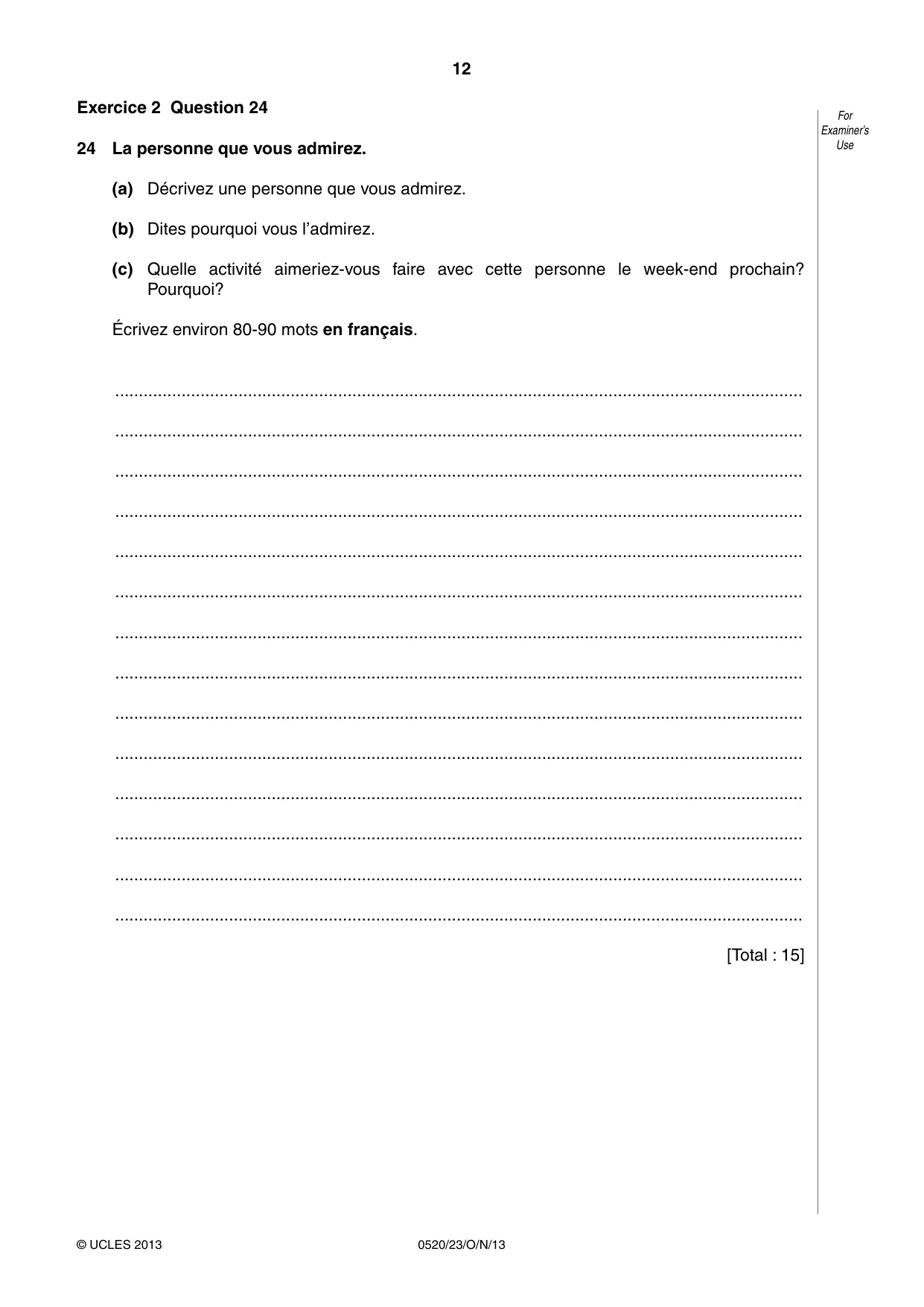 Cambridge IGCSE French - Foreign Language 0520 2013 Oct/Nov Paper 2 · Variant 3 question paper, page 12 of 20