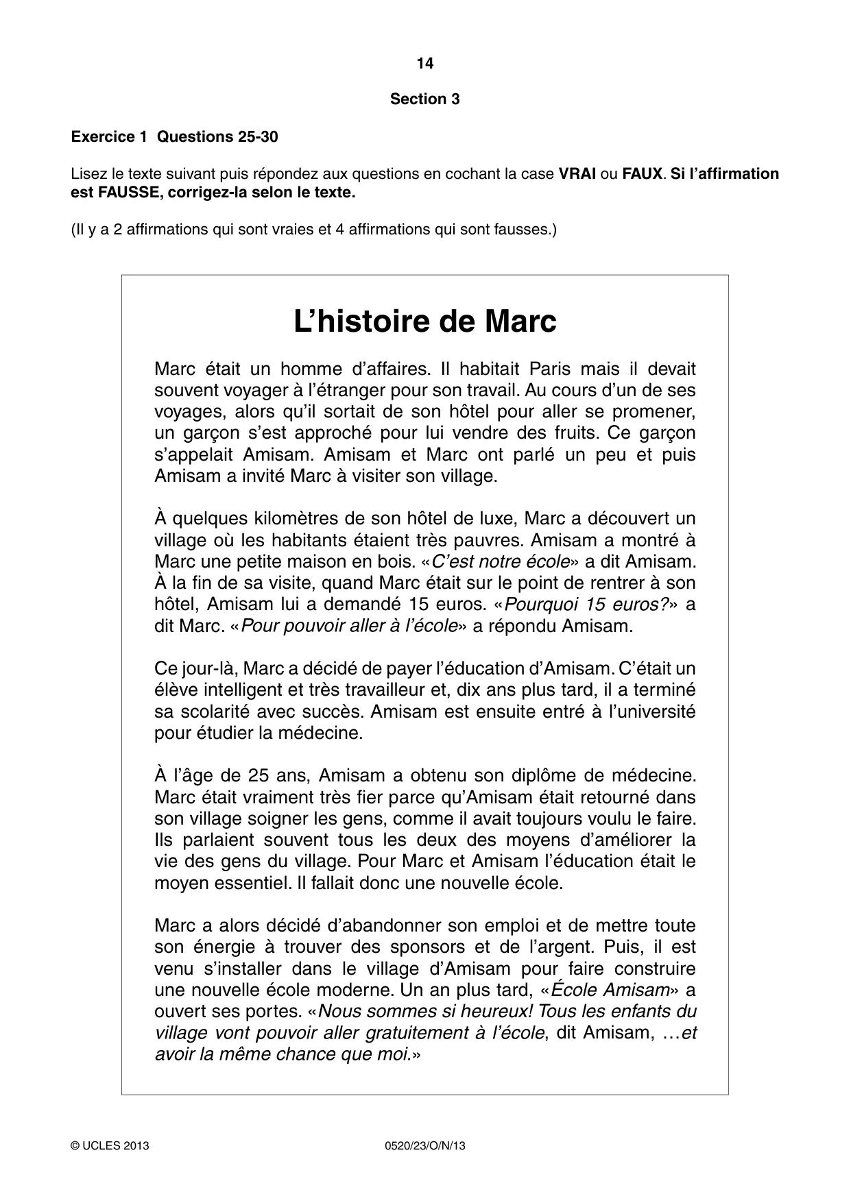 Cambridge IGCSE French - Foreign Language 0520 2013 Oct/Nov Paper 2 · Variant 3 question paper, page 14 of 20
