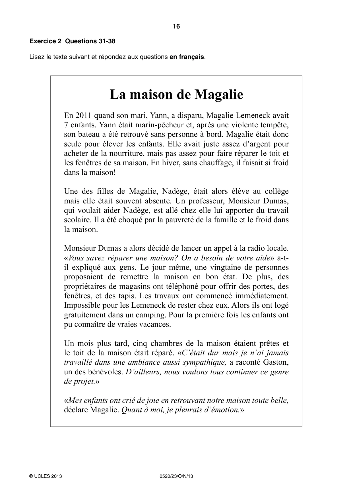 Cambridge IGCSE French - Foreign Language 0520 2013 Oct/Nov Paper 2 · Variant 3 question paper, page 16 of 20