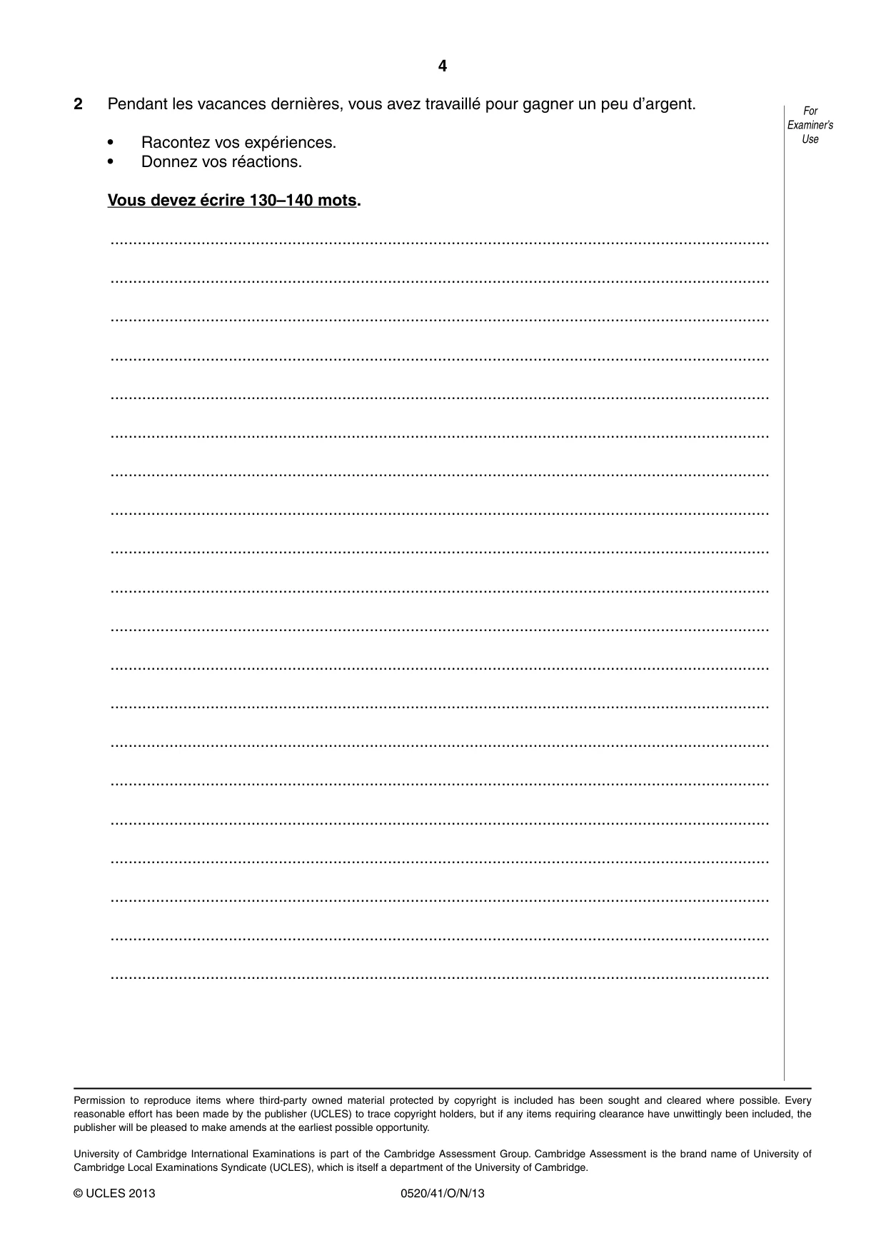 Cambridge IGCSE French - Foreign Language 0520 2013 Oct/Nov Paper 4 · Variant 1 question paper, page 4 of 4