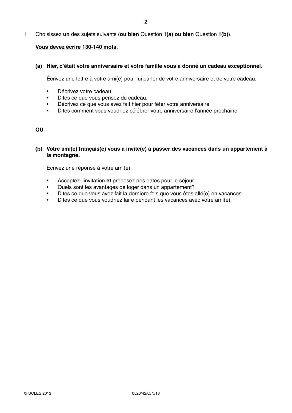 Cambridge IGCSE French - Foreign Language 0520 2013 Oct/Nov Paper 4 · Variant 2 question paper, page 2 of 4