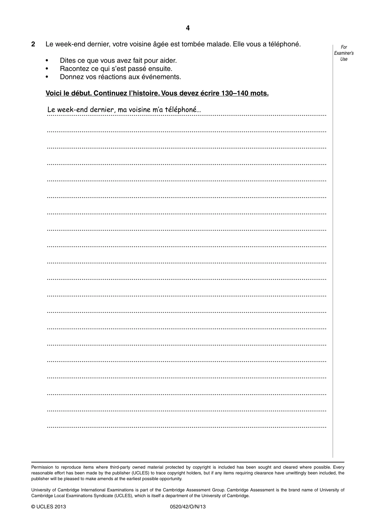 Cambridge IGCSE French - Foreign Language 0520 2013 Oct/Nov Paper 4 · Variant 2 question paper, page 4 of 4