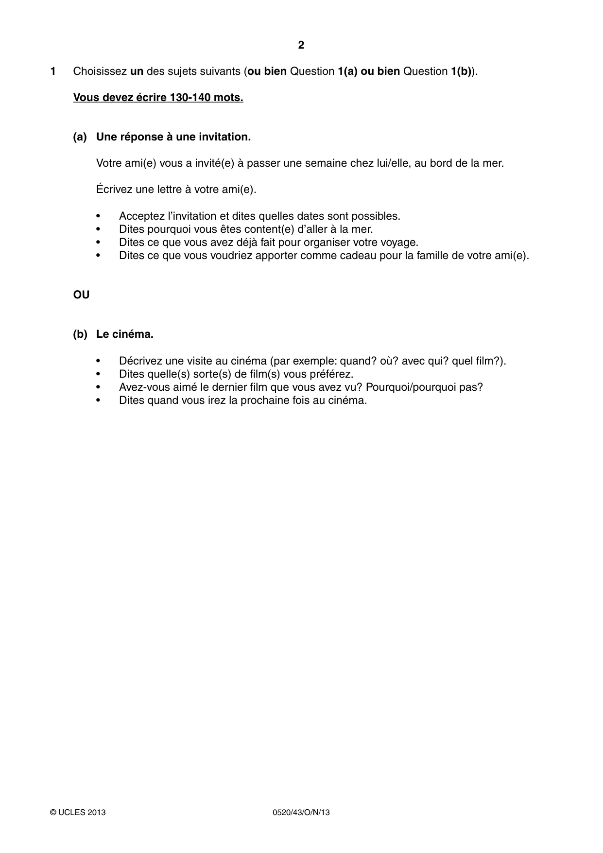 Cambridge IGCSE French - Foreign Language 0520 2013 Oct/Nov Paper 4 · Variant 3 question paper, page 2 of 4