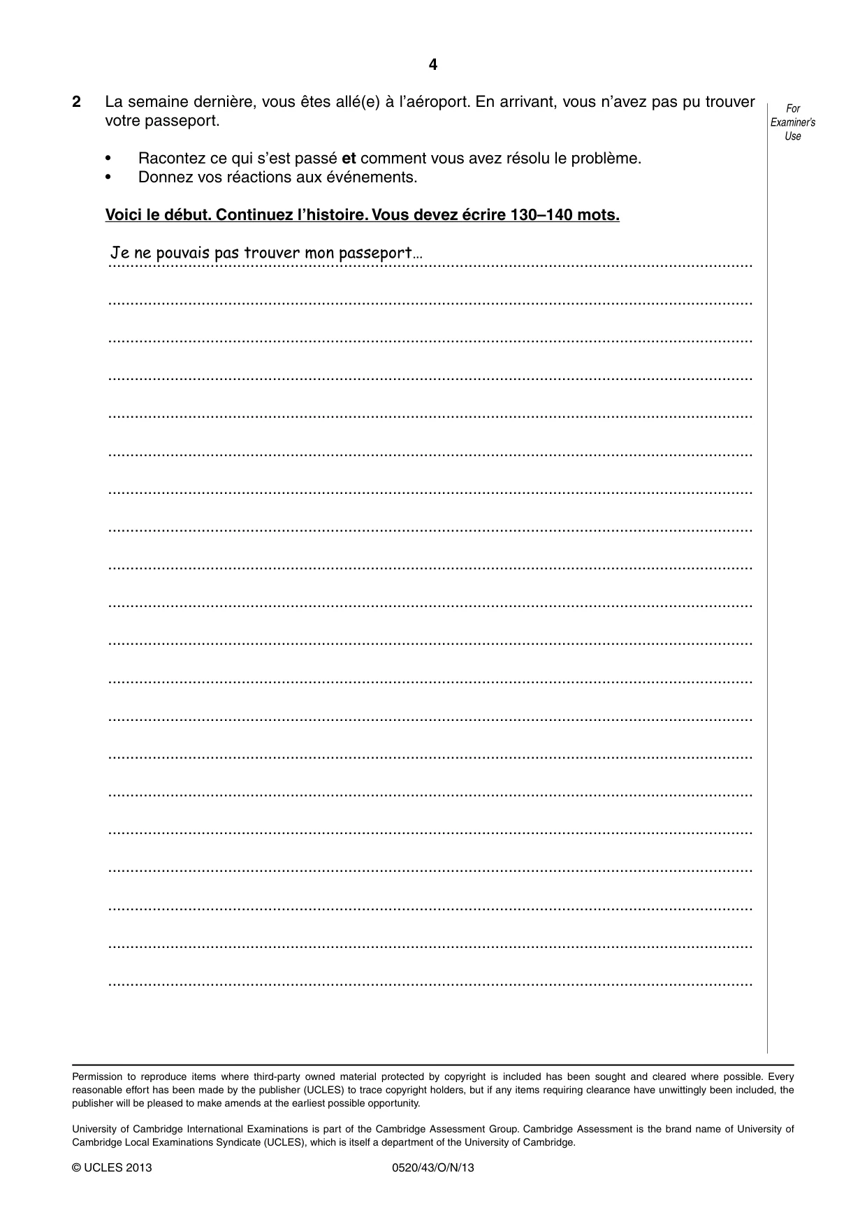Cambridge IGCSE French - Foreign Language 0520 2013 Oct/Nov Paper 4 · Variant 3 question paper, page 4 of 4