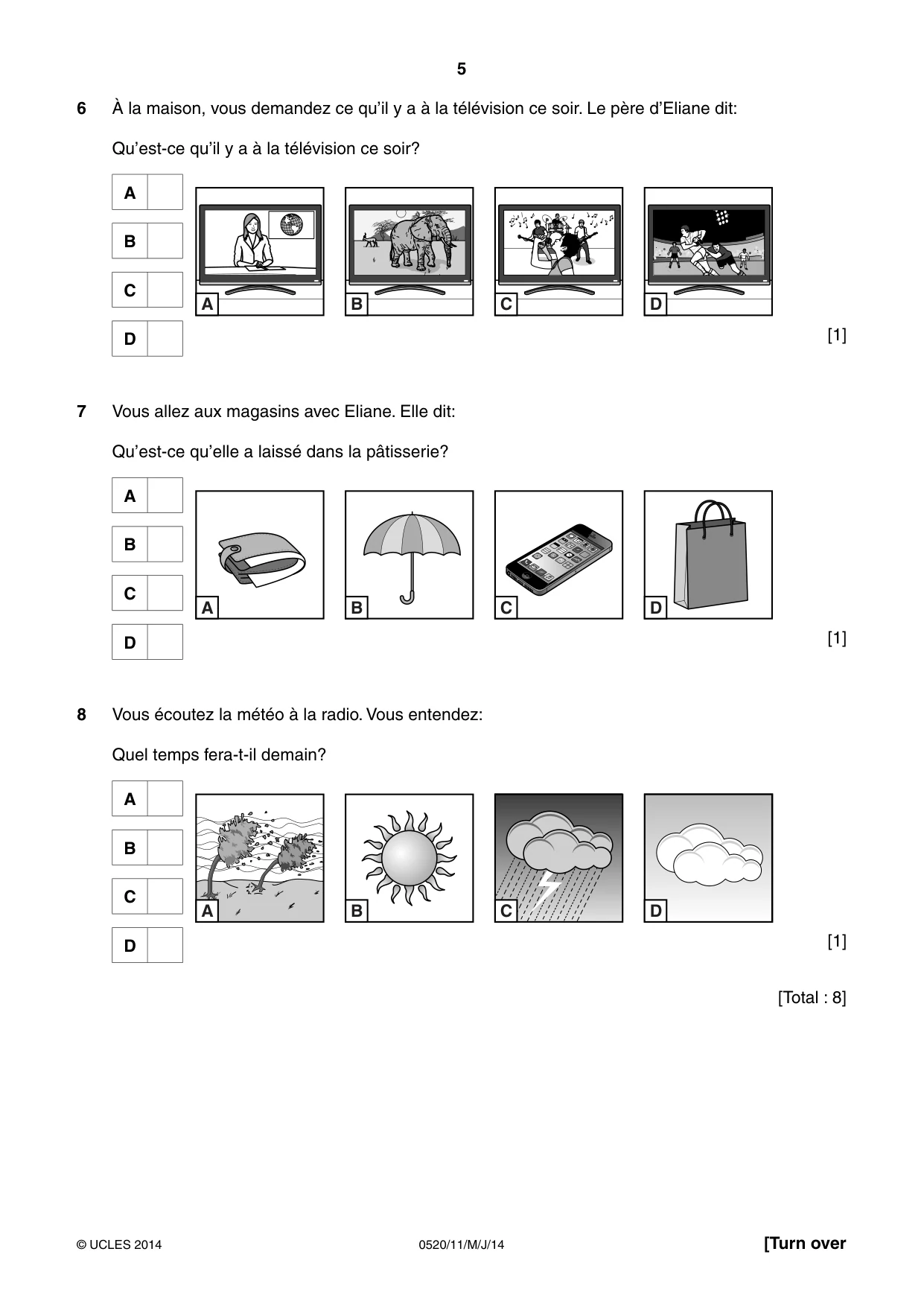 Cambridge IGCSE French - Foreign Language 0520 2014 May/June Paper 1 · Variant 1 question paper, page 5 of 12