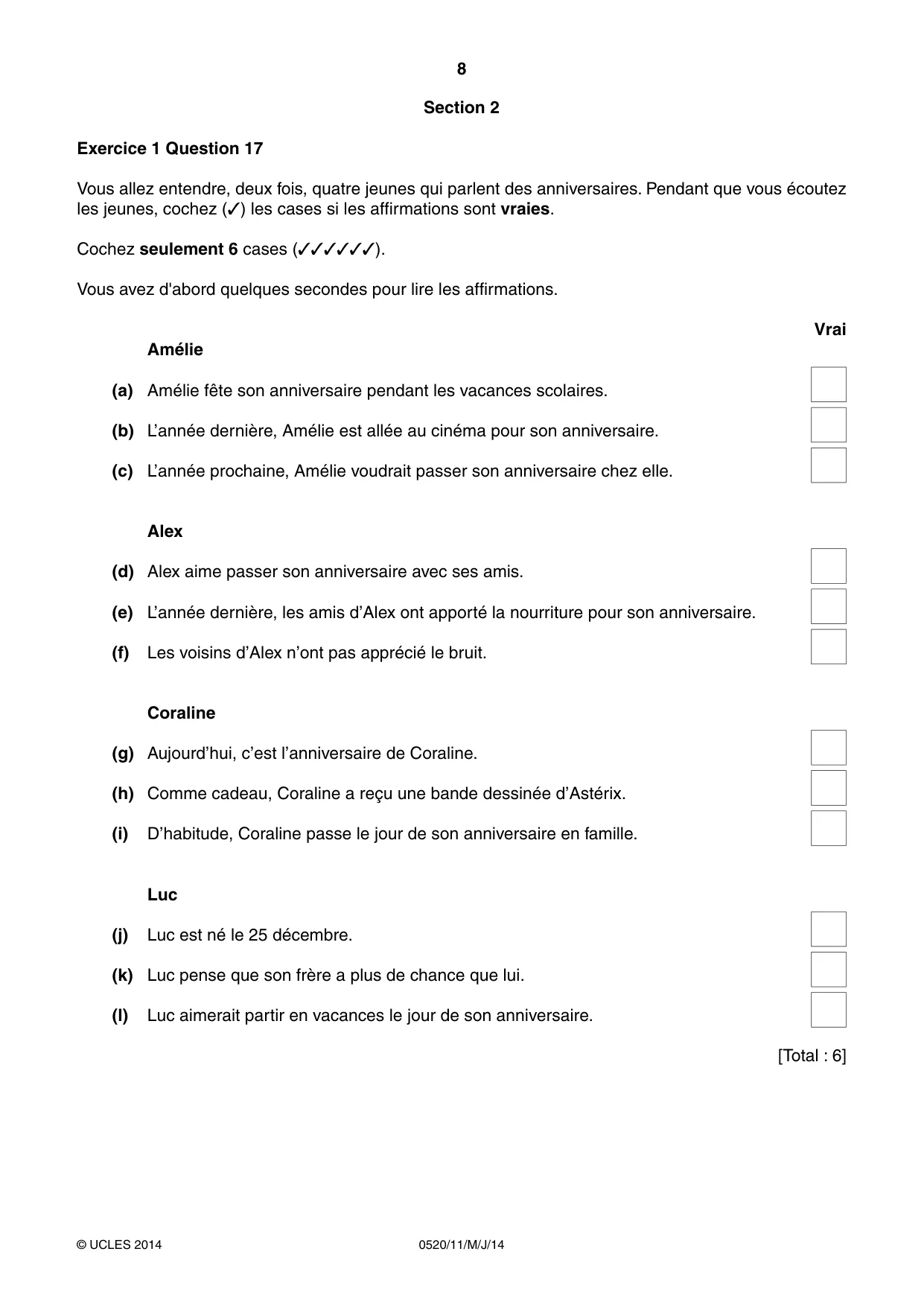 Cambridge IGCSE French - Foreign Language 0520 2014 May/June Paper 1 · Variant 1 question paper, page 8 of 12