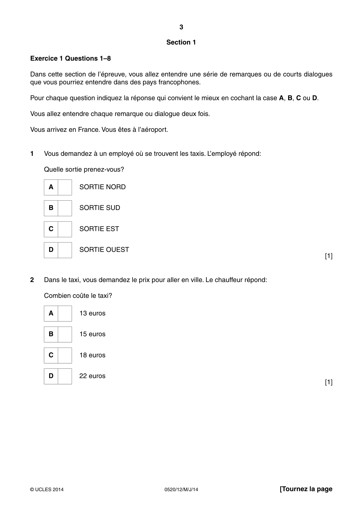Cambridge IGCSE French - Foreign Language 0520 2014 May/June Paper 1 · Variant 2 question paper, page 3 of 12