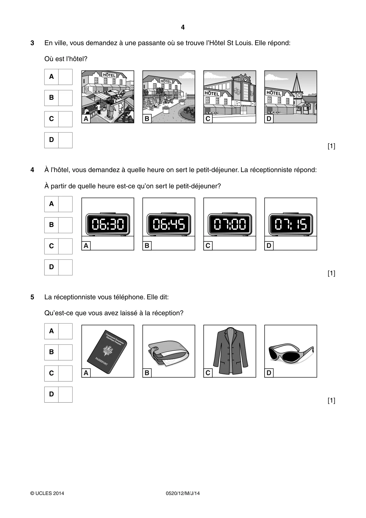 Cambridge IGCSE French - Foreign Language 0520 2014 May/June Paper 1 · Variant 2 question paper, page 4 of 12