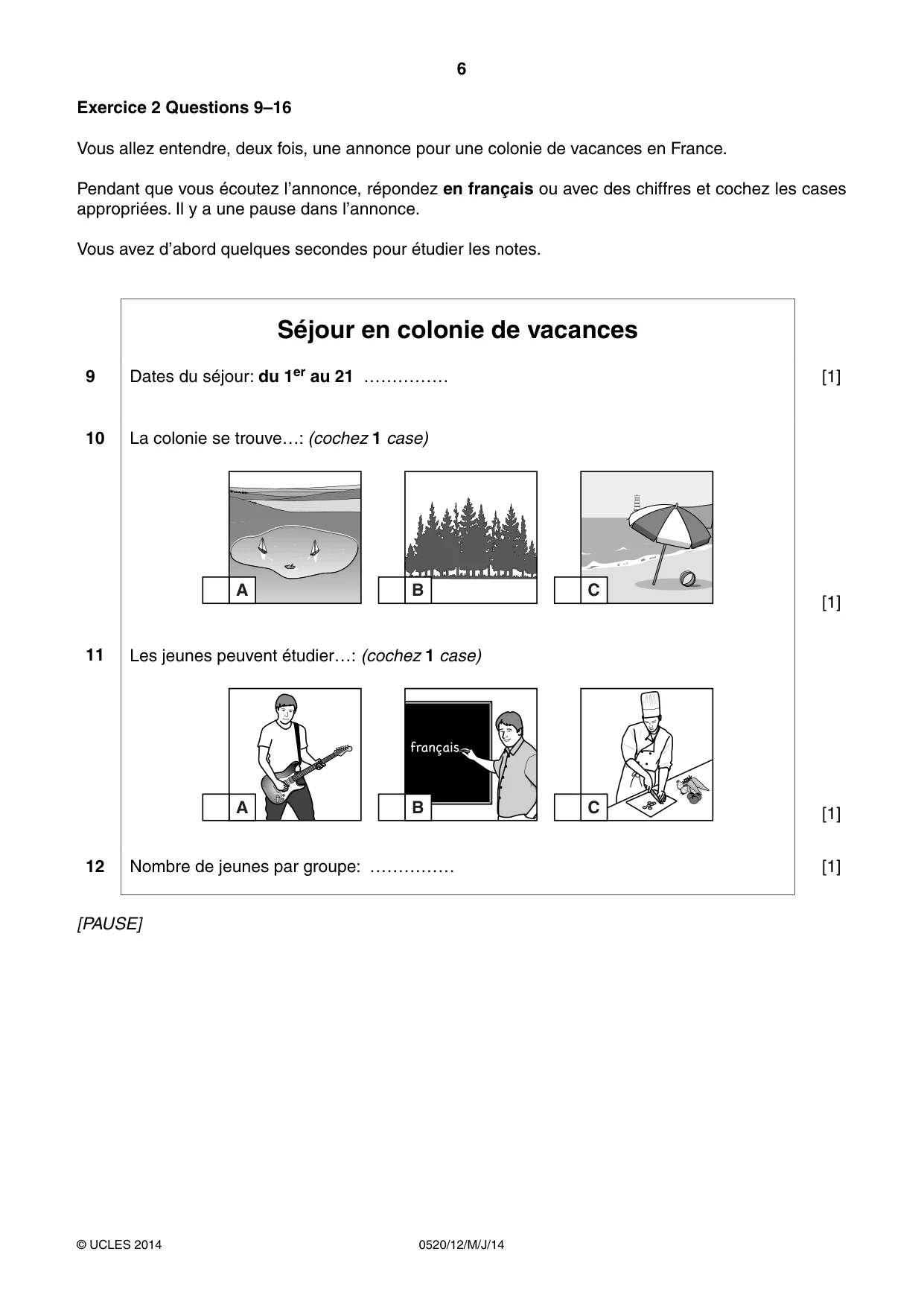 Cambridge IGCSE French - Foreign Language 0520 2014 May/June Paper 1 · Variant 2 question paper, page 6 of 12