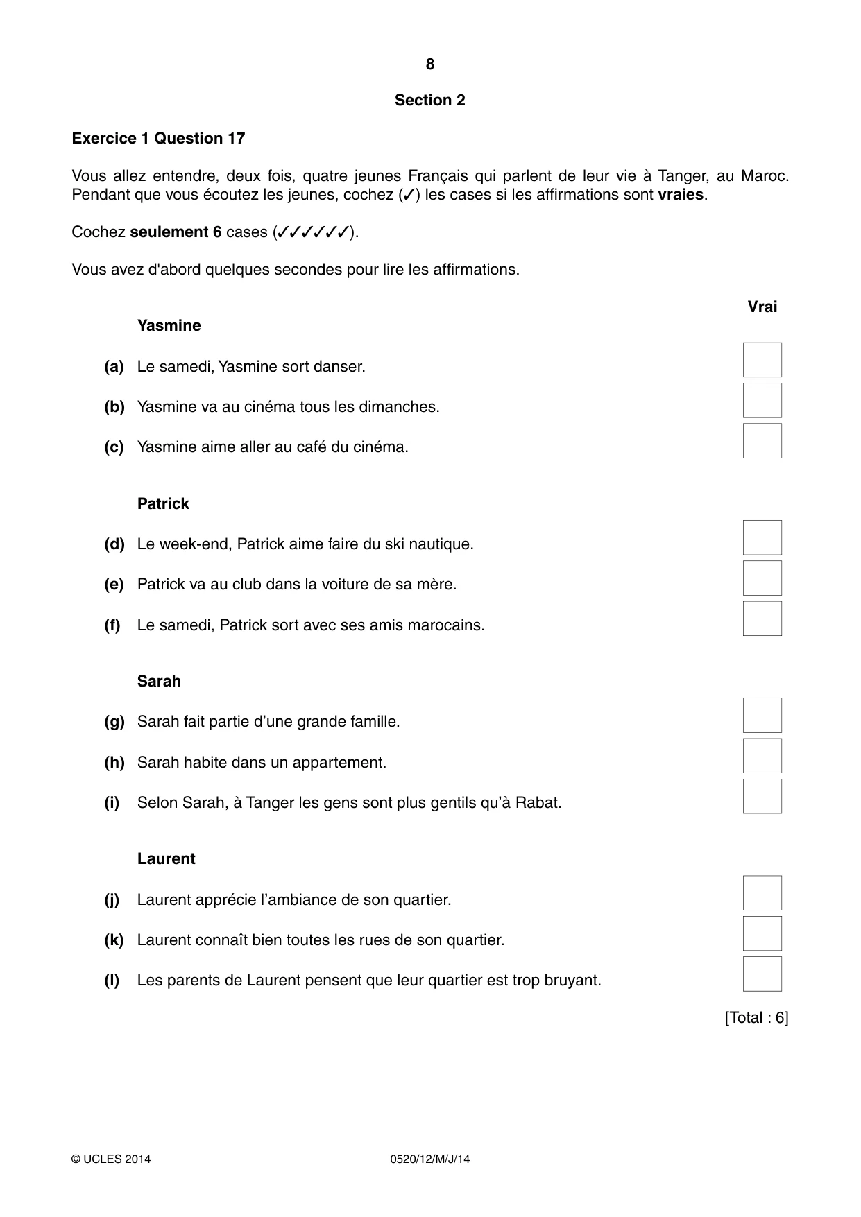 Cambridge IGCSE French - Foreign Language 0520 2014 May/June Paper 1 · Variant 2 question paper, page 8 of 12