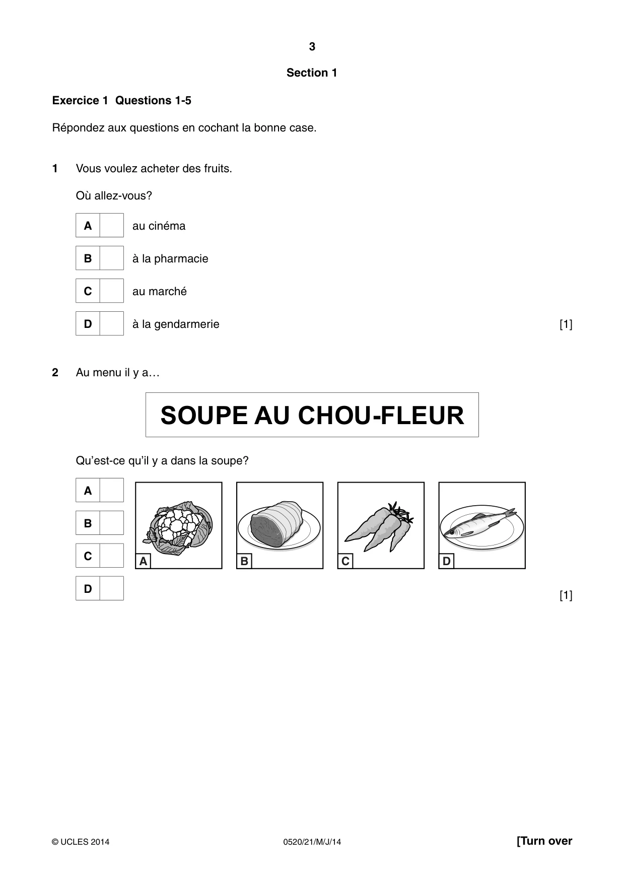 Cambridge IGCSE French - Foreign Language 0520 2014 May/June Paper 2 · Variant 1 question paper, page 3 of 20