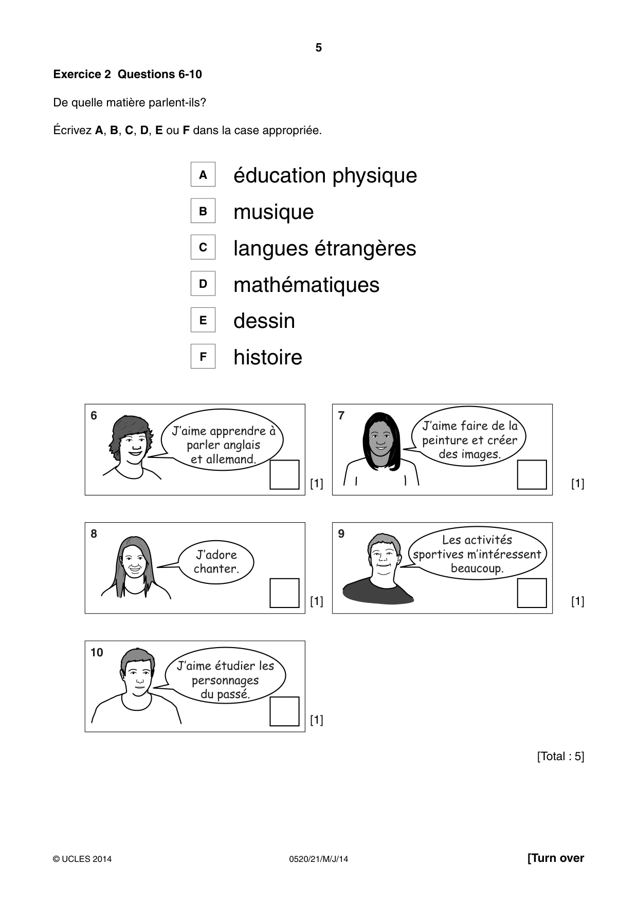 Cambridge IGCSE French - Foreign Language 0520 2014 May/June Paper 2 · Variant 1 question paper, page 5 of 20