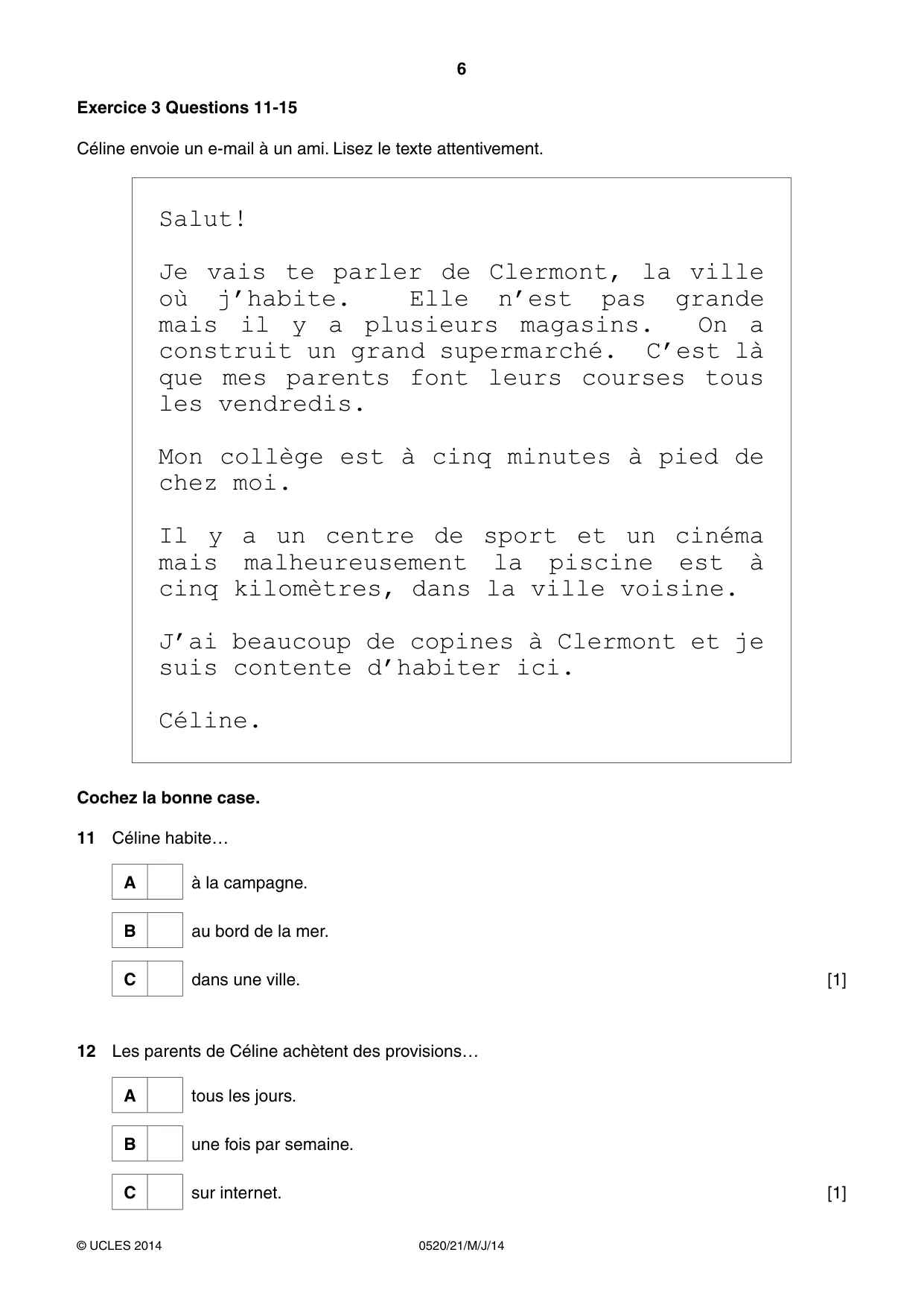 Cambridge IGCSE French - Foreign Language 0520 2014 May/June Paper 2 · Variant 1 question paper, page 6 of 20