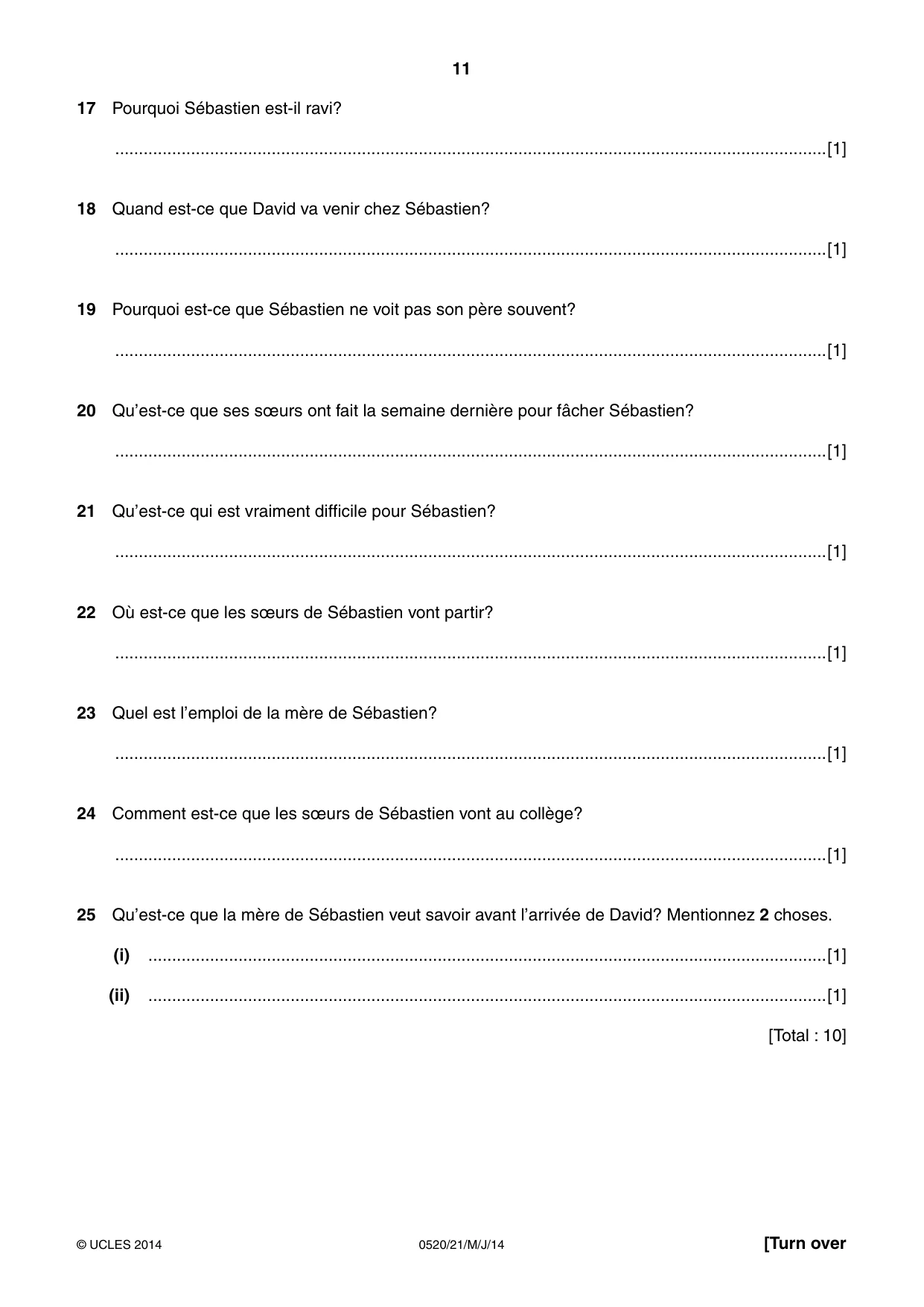 Cambridge IGCSE French - Foreign Language 0520 2014 May/June Paper 2 · Variant 1 question paper, page 11 of 20