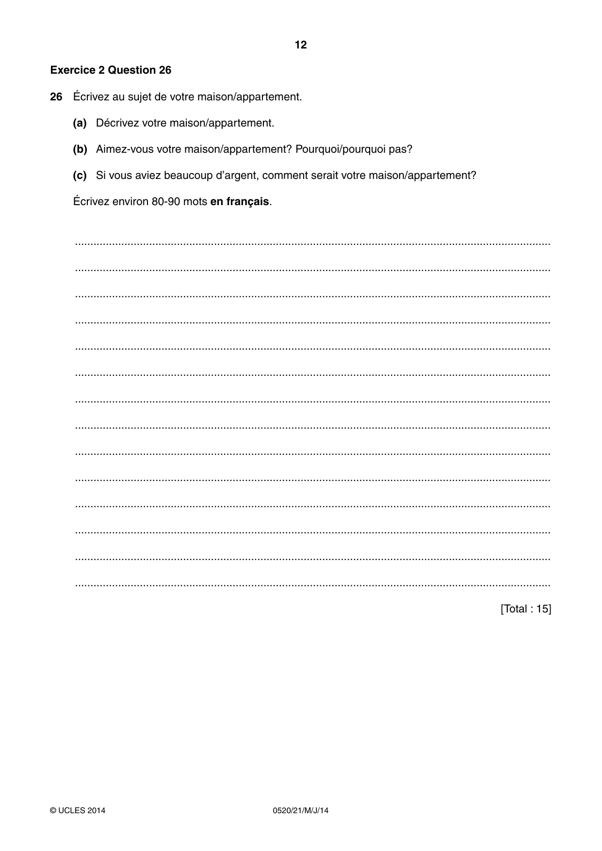 Cambridge IGCSE French - Foreign Language 0520 2014 May/June Paper 2 · Variant 1 question paper, page 12 of 20