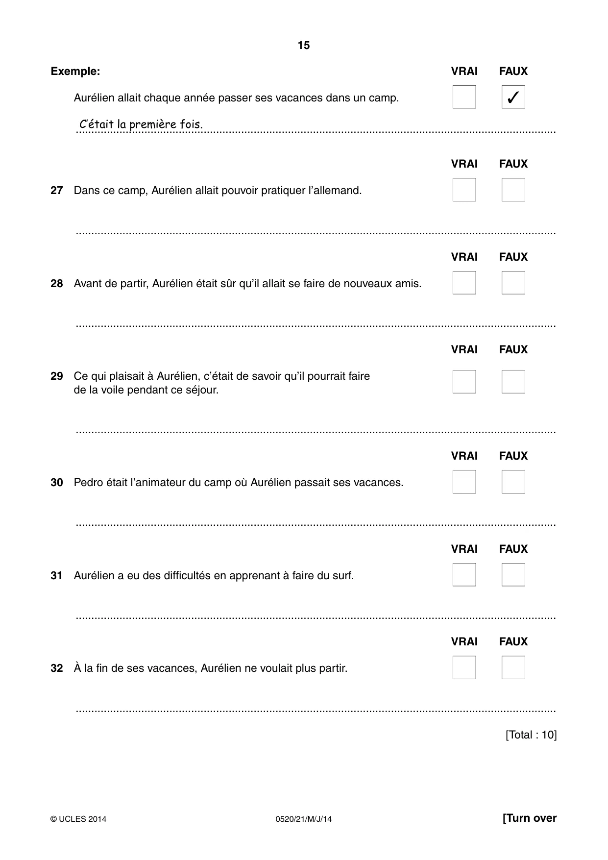 Cambridge IGCSE French - Foreign Language 0520 2014 May/June Paper 2 · Variant 1 question paper, page 15 of 20