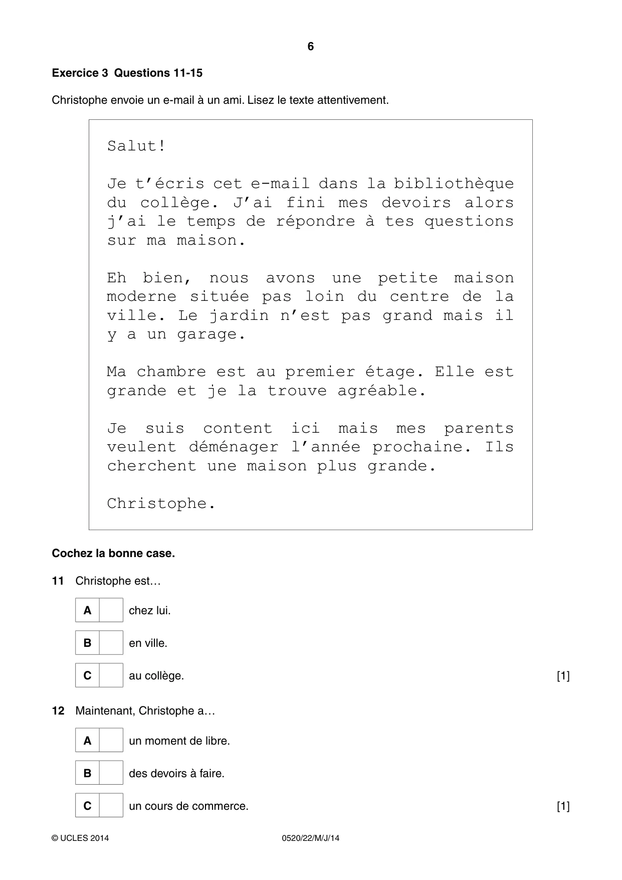 Cambridge IGCSE French - Foreign Language 0520 2014 May/June Paper 2 · Variant 2 question paper, page 6 of 20