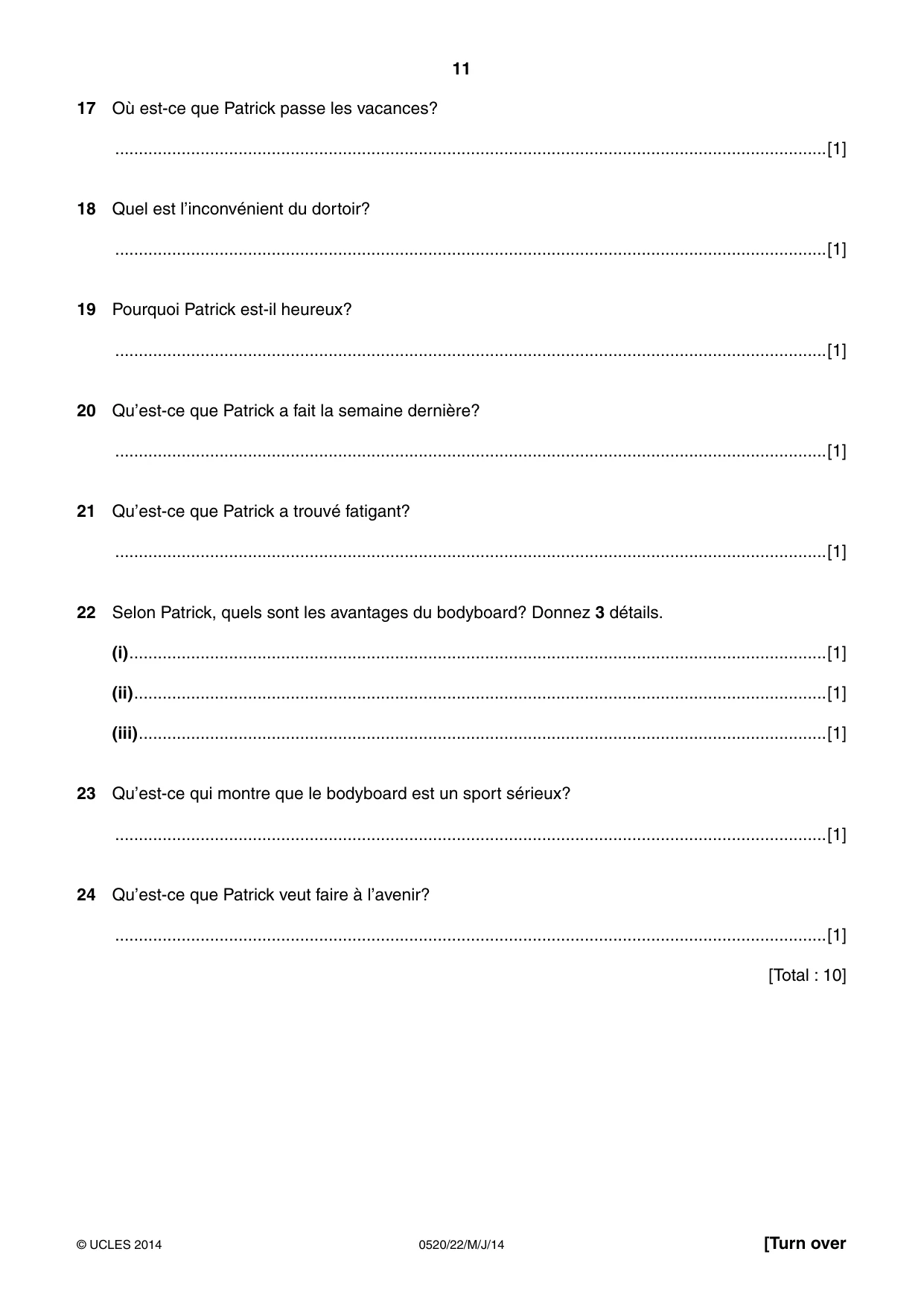 Cambridge IGCSE French - Foreign Language 0520 2014 May/June Paper 2 · Variant 2 question paper, page 11 of 20