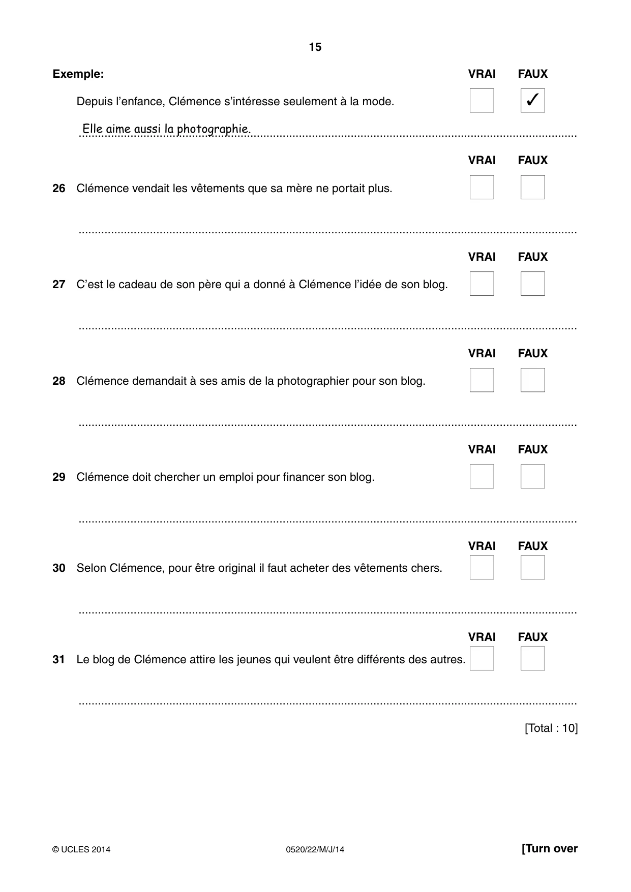 Cambridge IGCSE French - Foreign Language 0520 2014 May/June Paper 2 · Variant 2 question paper, page 15 of 20