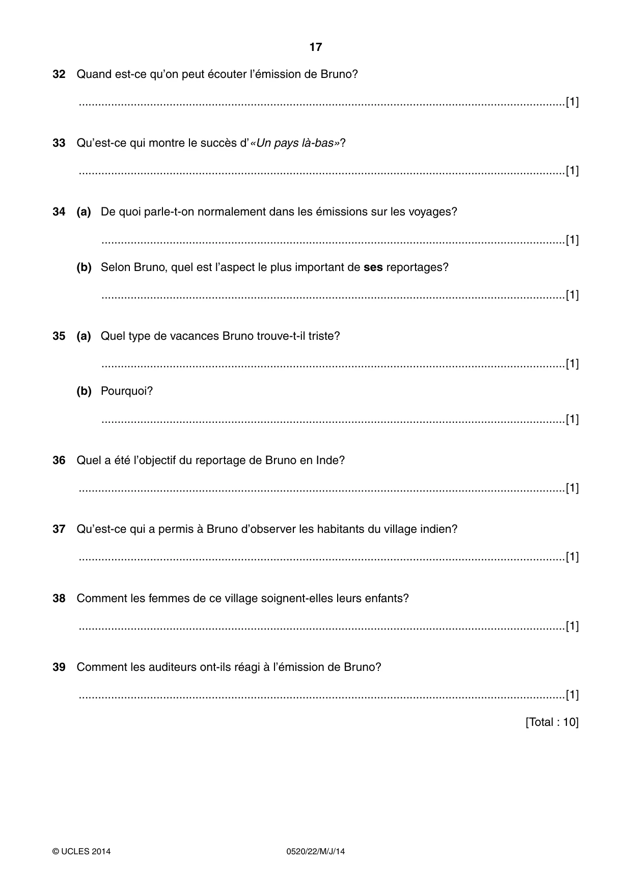Cambridge IGCSE French - Foreign Language 0520 2014 May/June Paper 2 · Variant 2 question paper, page 17 of 20