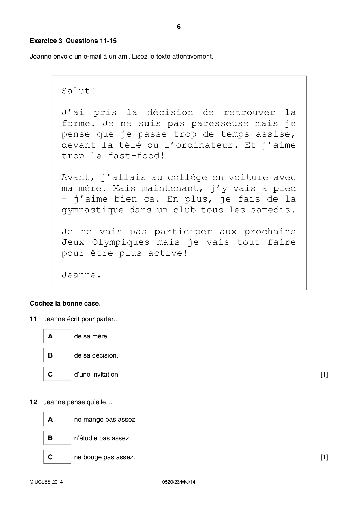 Cambridge IGCSE French - Foreign Language 0520 2014 May/June Paper 2 · Variant 3 question paper, page 6 of 20