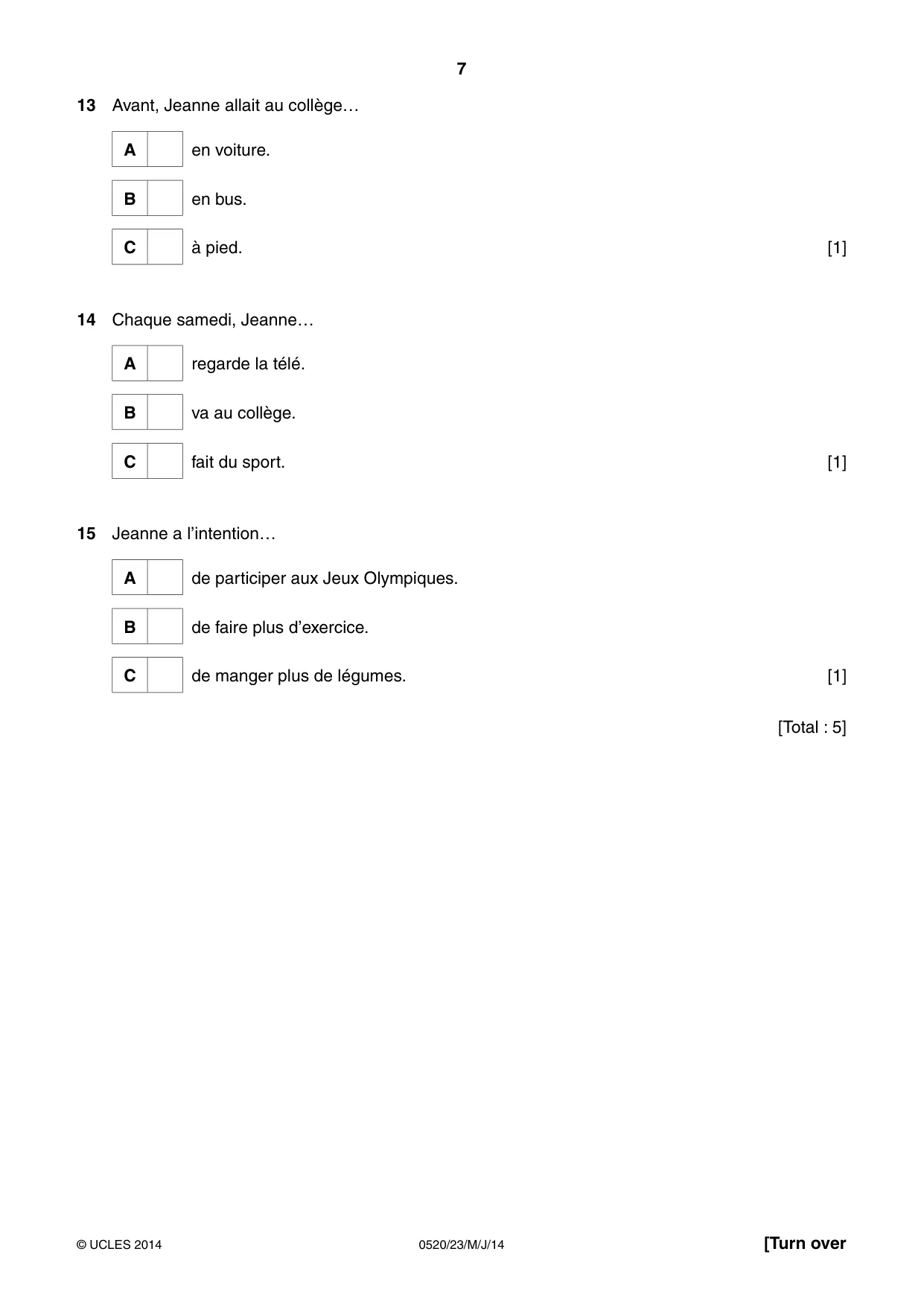 Cambridge IGCSE French - Foreign Language 0520 2014 May/June Paper 2 · Variant 3 question paper, page 7 of 20