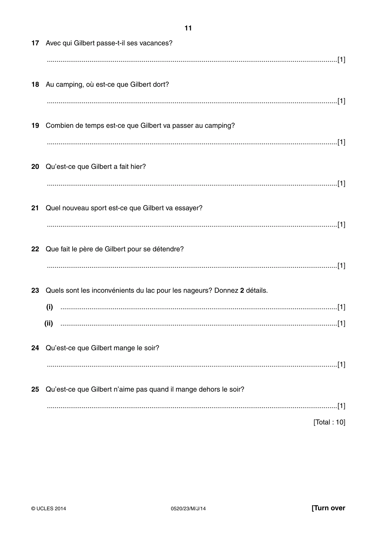 Cambridge IGCSE French - Foreign Language 0520 2014 May/June Paper 2 · Variant 3 question paper, page 11 of 20