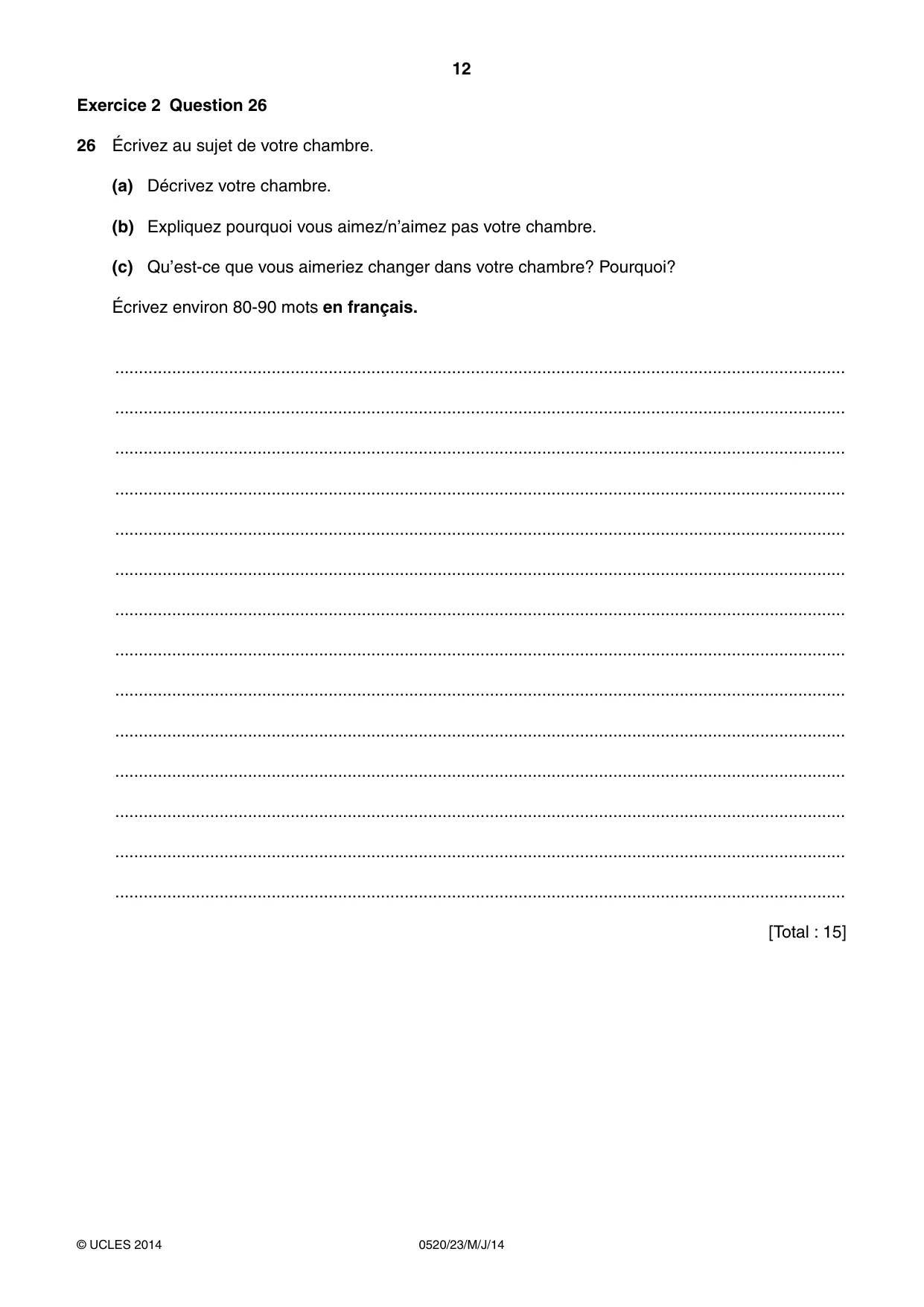 Cambridge IGCSE French - Foreign Language 0520 2014 May/June Paper 2 · Variant 3 question paper, page 12 of 20