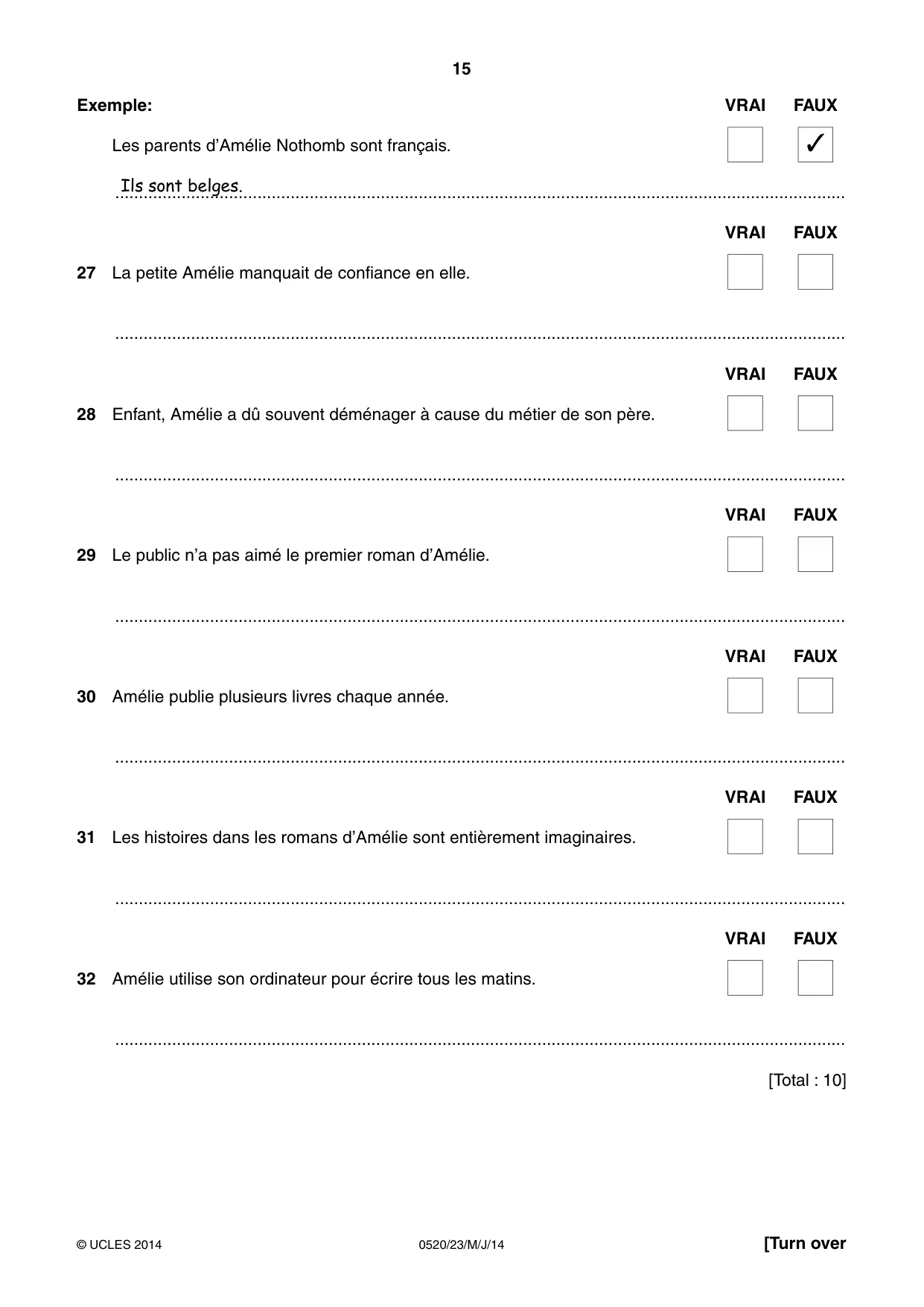 Cambridge IGCSE French - Foreign Language 0520 2014 May/June Paper 2 · Variant 3 question paper, page 15 of 20
