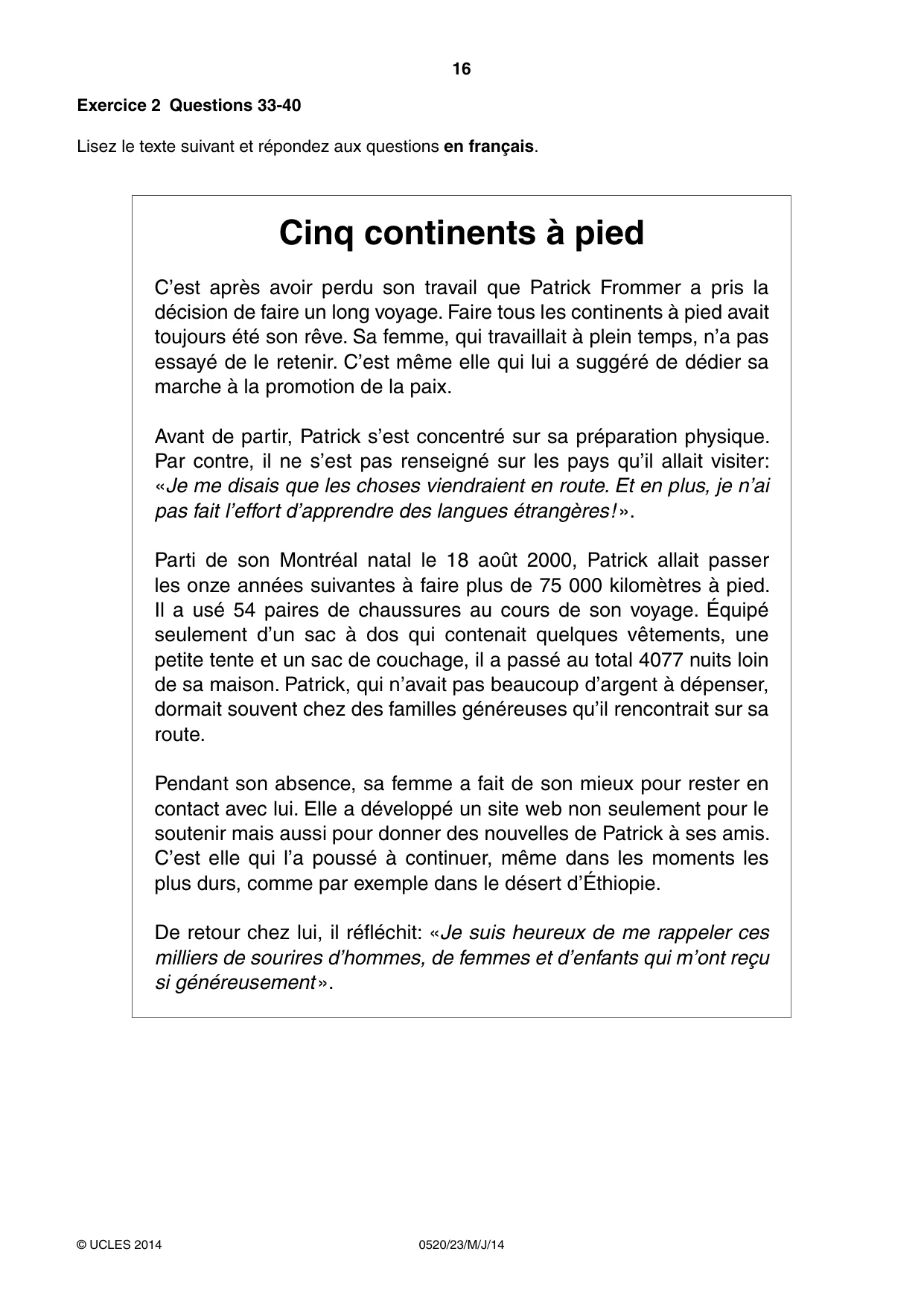 Cambridge IGCSE French - Foreign Language 0520 2014 May/June Paper 2 · Variant 3 question paper, page 16 of 20