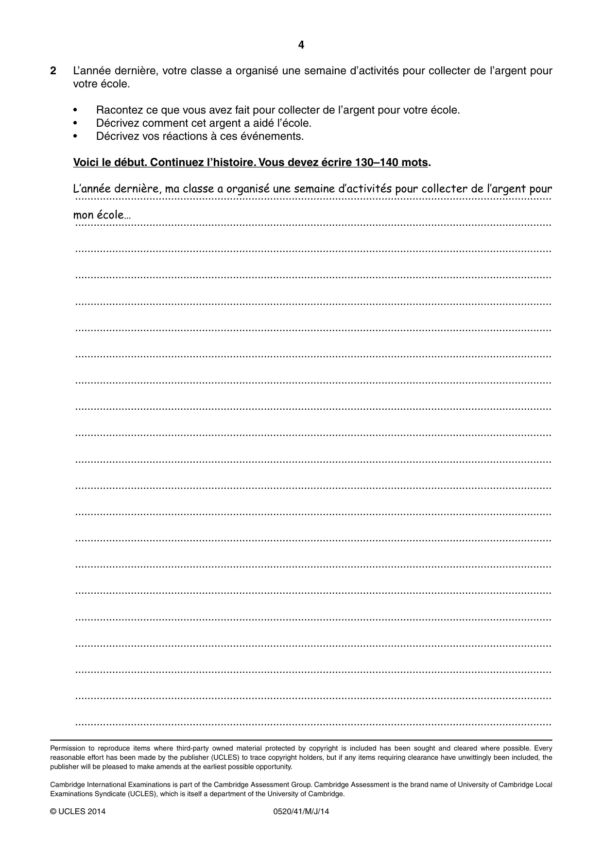 Cambridge IGCSE French - Foreign Language 0520 2014 May/June Paper 4 · Variant 1 question paper, page 4 of 4