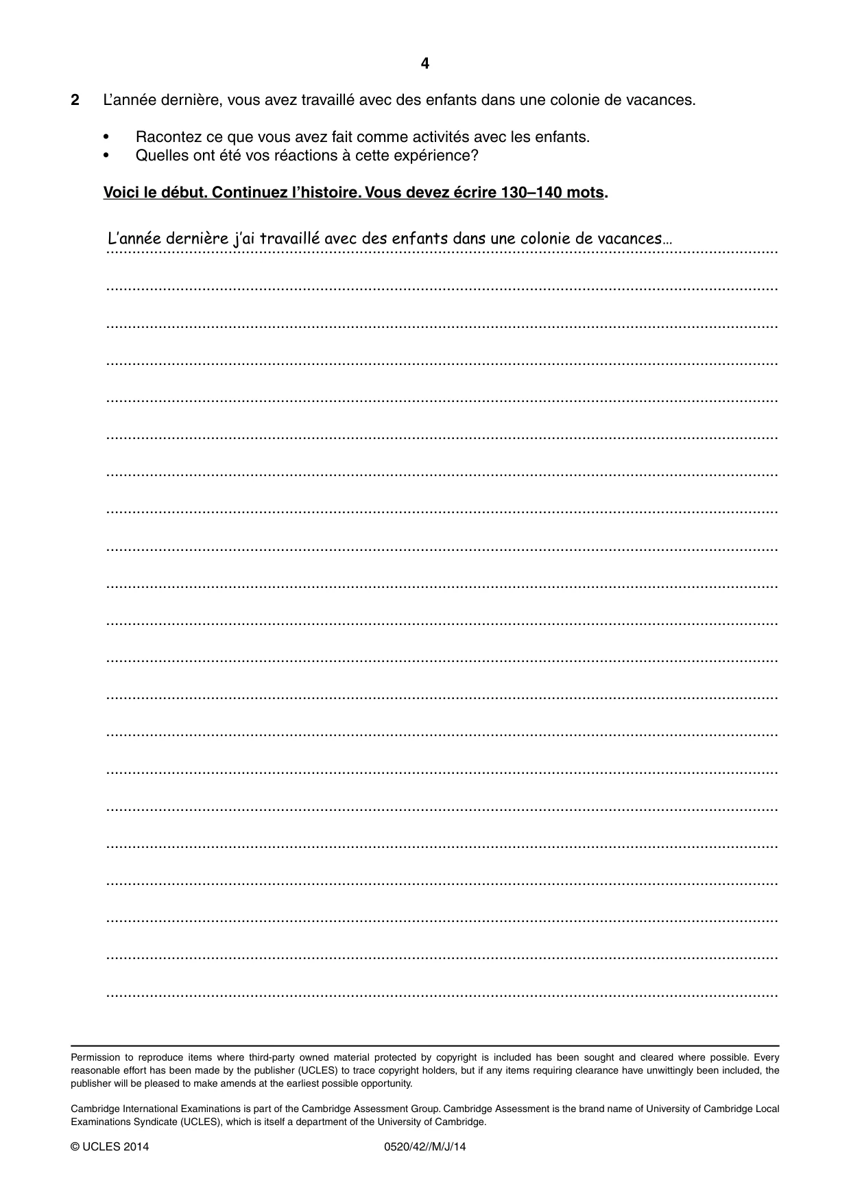 Cambridge IGCSE French - Foreign Language 0520 2014 May/June Paper 4 · Variant 2 question paper, page 4 of 4
