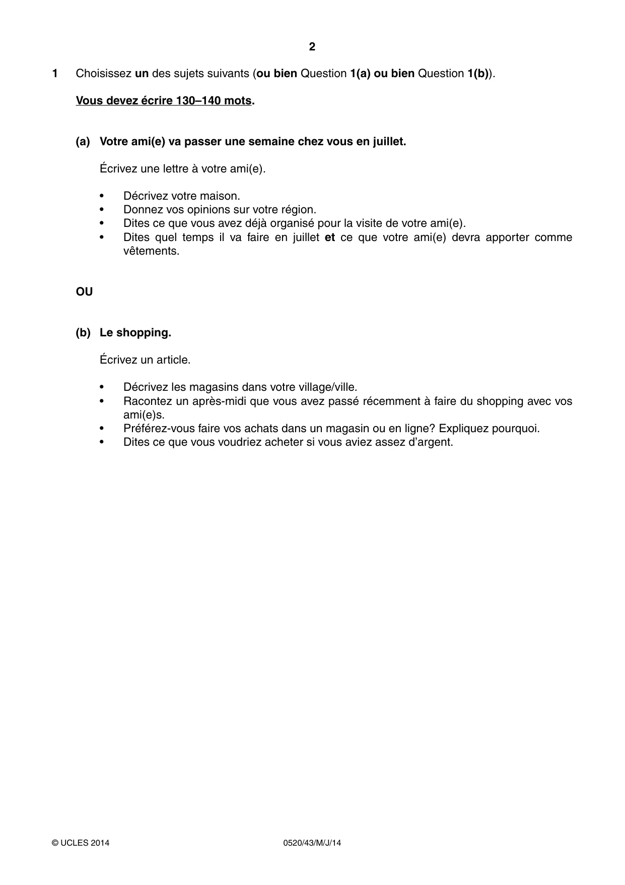 Cambridge IGCSE French - Foreign Language 0520 2014 May/June Paper 4 · Variant 3 question paper, page 2 of 4