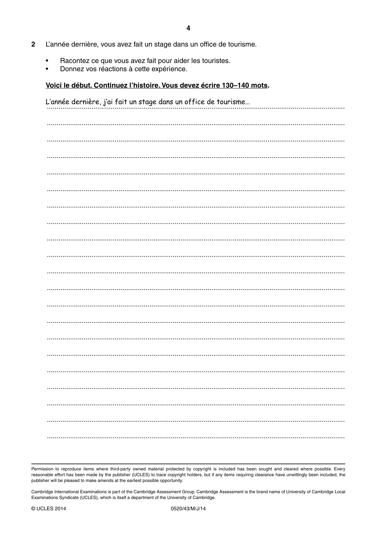 Cambridge IGCSE French - Foreign Language 0520 2014 May/June Paper 4 · Variant 3 question paper, page 4 of 4