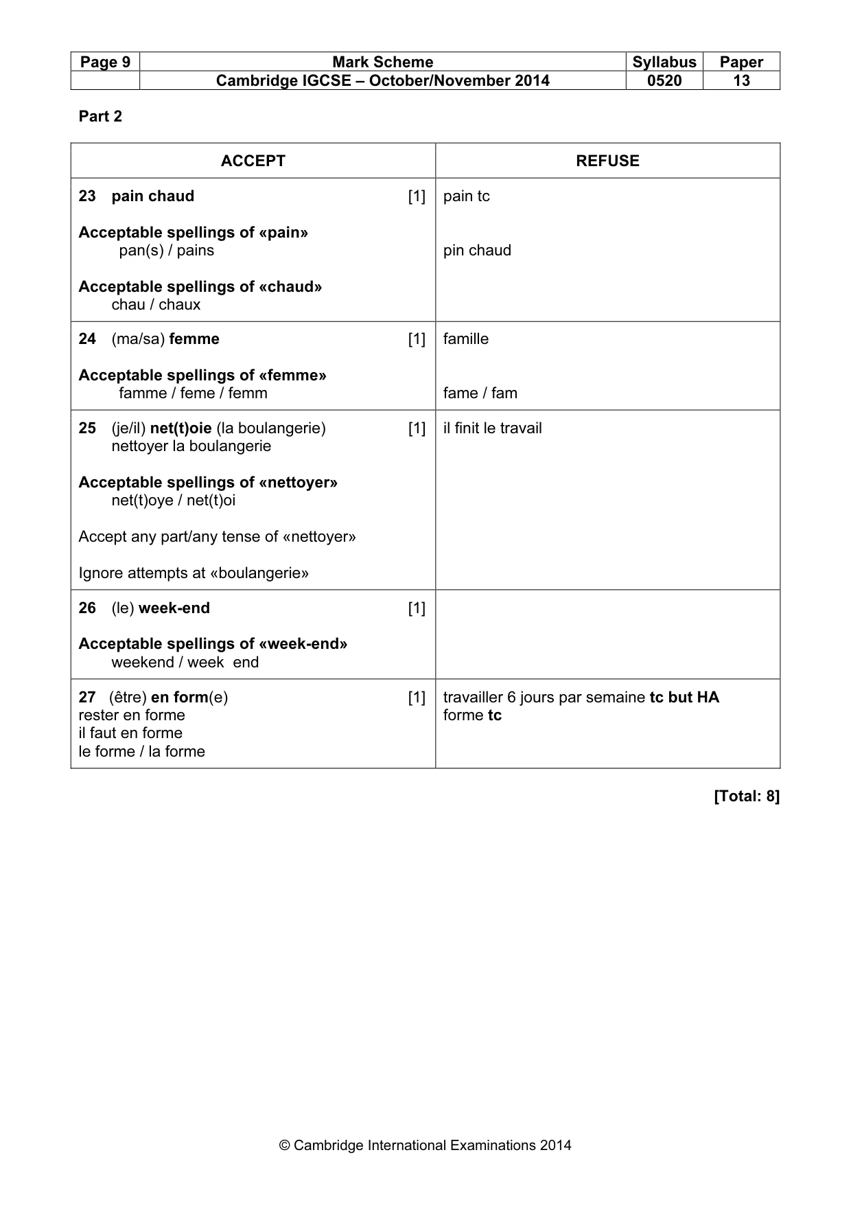 Mark scheme, page 9 of 11