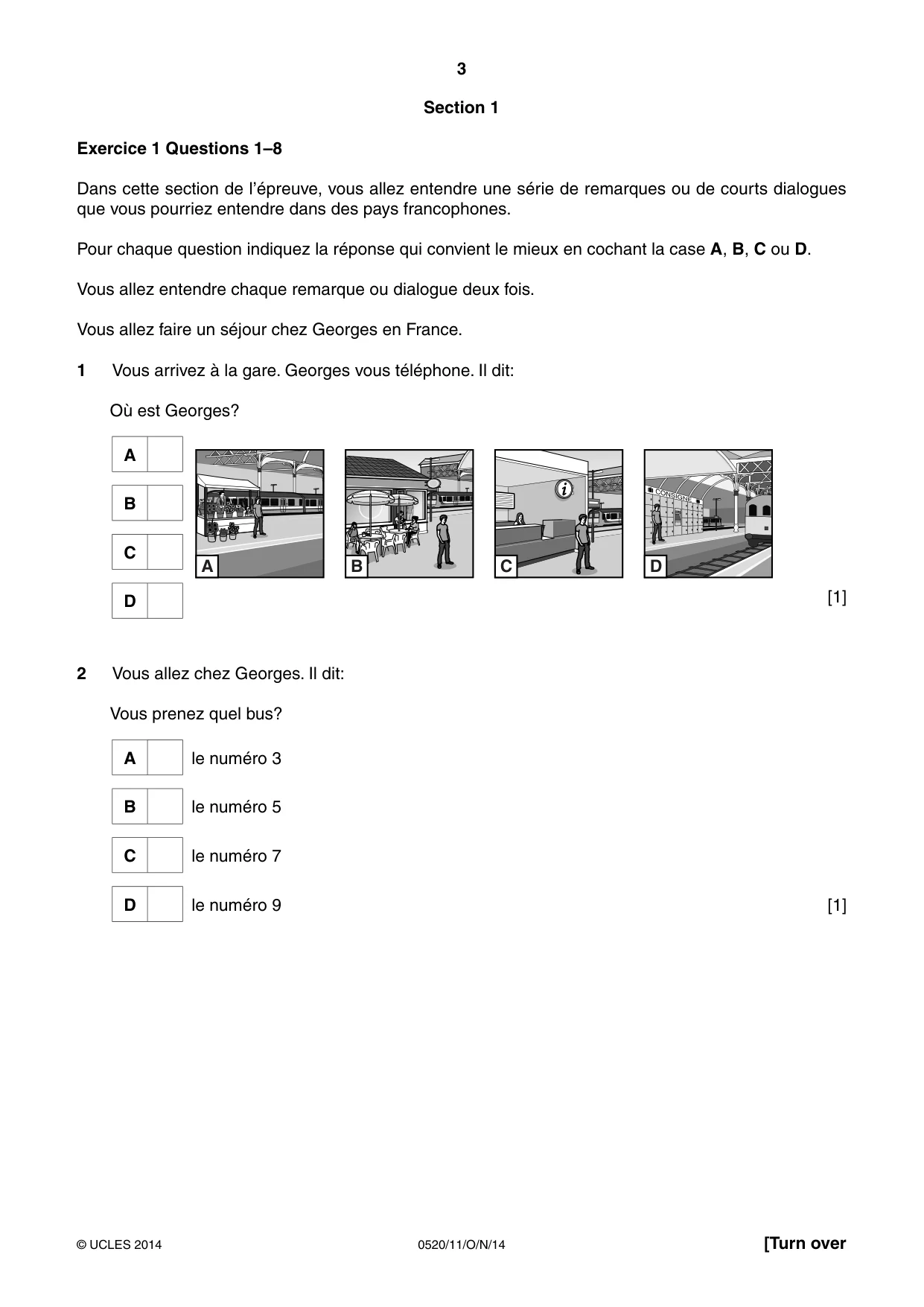 Cambridge IGCSE French - Foreign Language 0520 2014 Oct/Nov Paper 1 · Variant 1 question paper, page 3 of 12