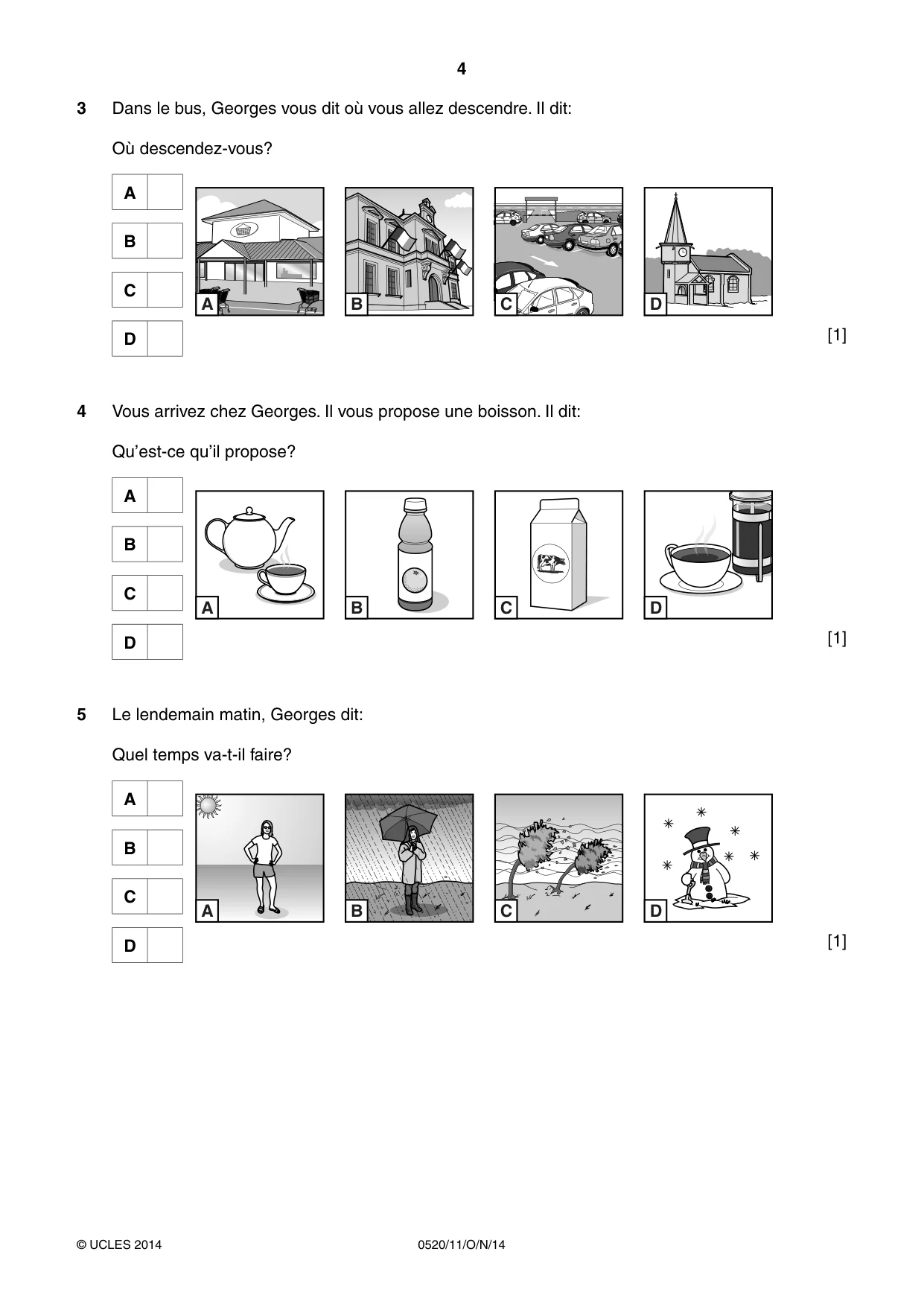 Cambridge IGCSE French - Foreign Language 0520 2014 Oct/Nov Paper 1 · Variant 1 question paper, page 4 of 12