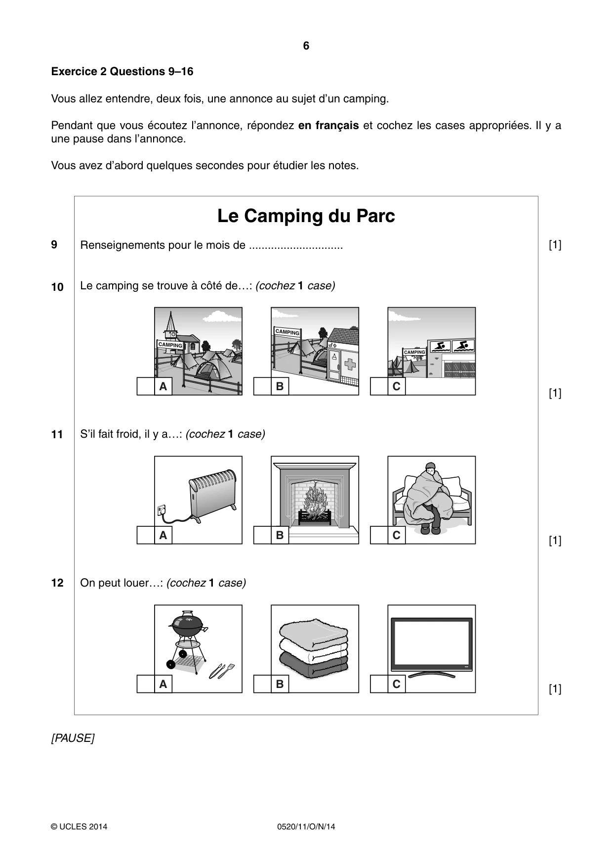 Cambridge IGCSE French - Foreign Language 0520 2014 Oct/Nov Paper 1 · Variant 1 question paper, page 6 of 12