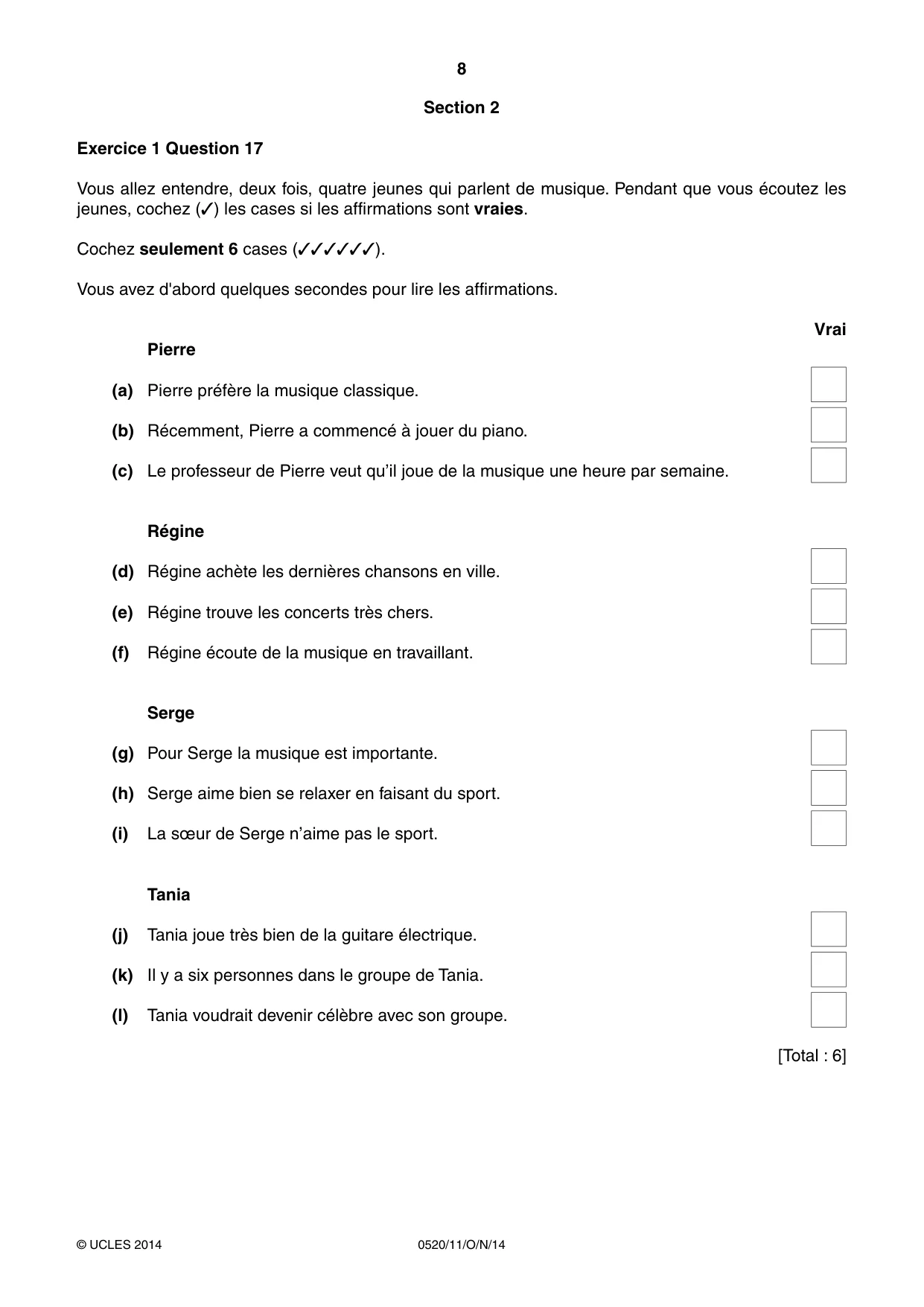 Cambridge IGCSE French - Foreign Language 0520 2014 Oct/Nov Paper 1 · Variant 1 question paper, page 8 of 12