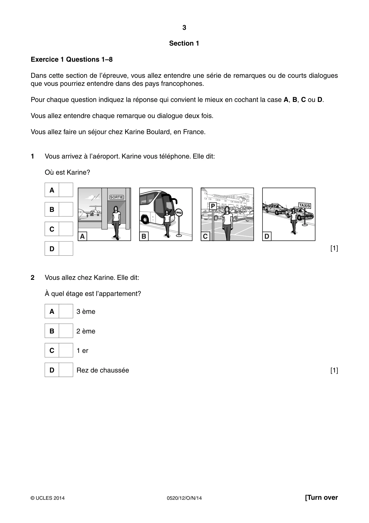 Cambridge IGCSE French - Foreign Language 0520 2014 Oct/Nov Paper 1 · Variant 2 question paper, page 3 of 12