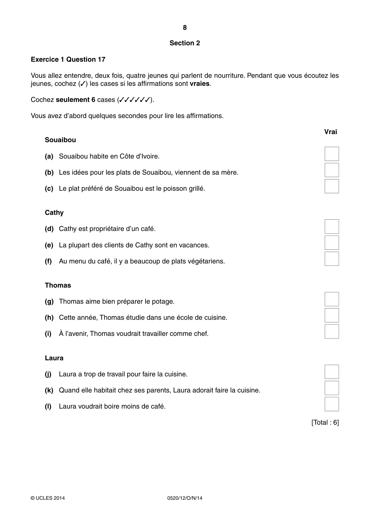 Cambridge IGCSE French - Foreign Language 0520 2014 Oct/Nov Paper 1 · Variant 2 question paper, page 8 of 12