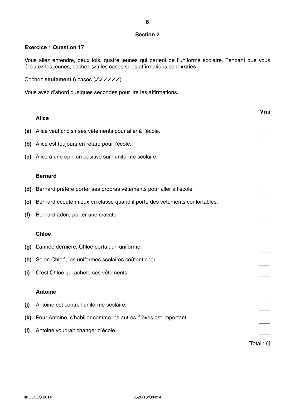 Cambridge IGCSE French - Foreign Language 0520 2014 Oct/Nov Paper 1 · Variant 3 question paper, page 8 of 12