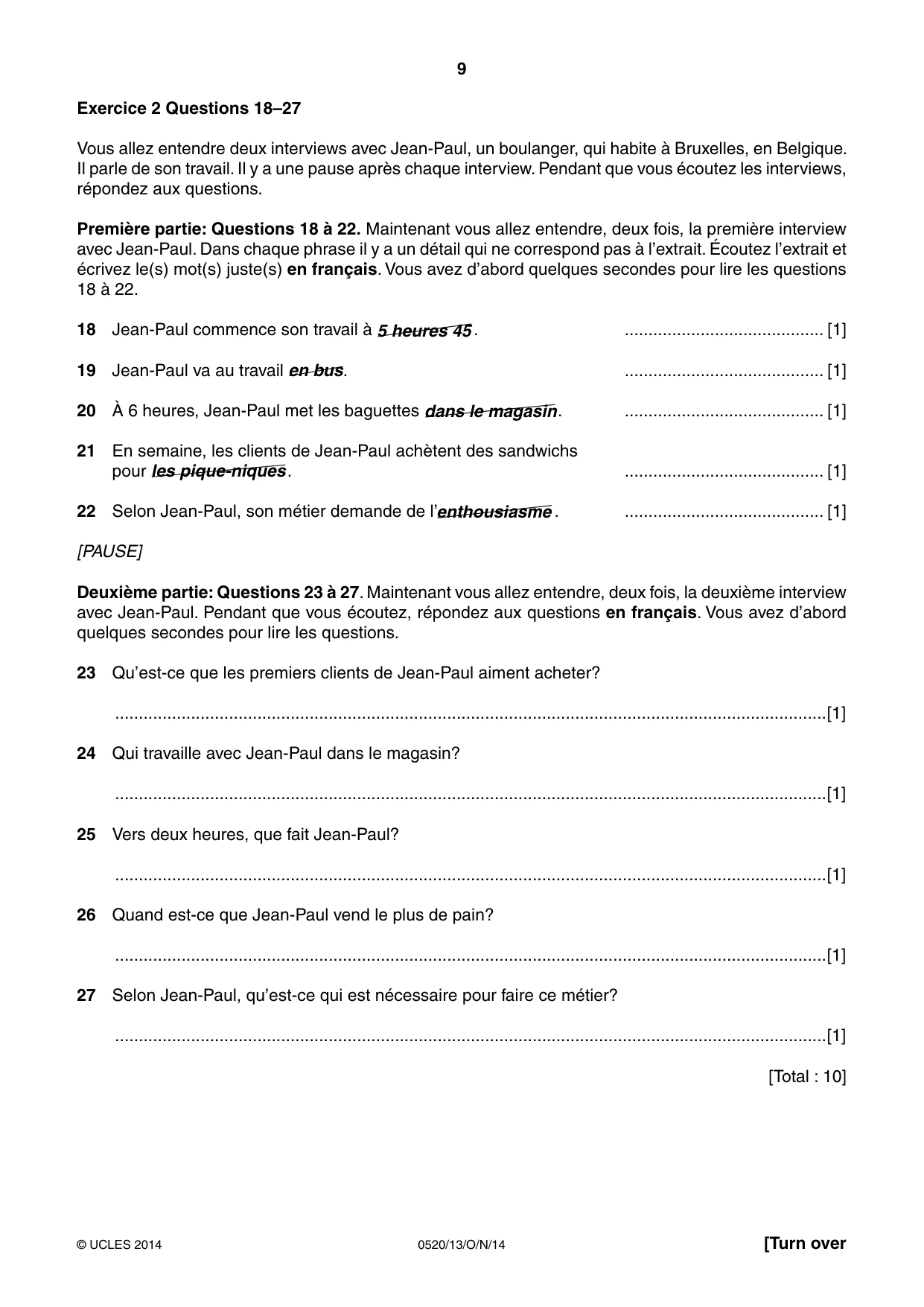 Cambridge IGCSE French - Foreign Language 0520 2014 Oct/Nov Paper 1 · Variant 3 question paper, page 9 of 12