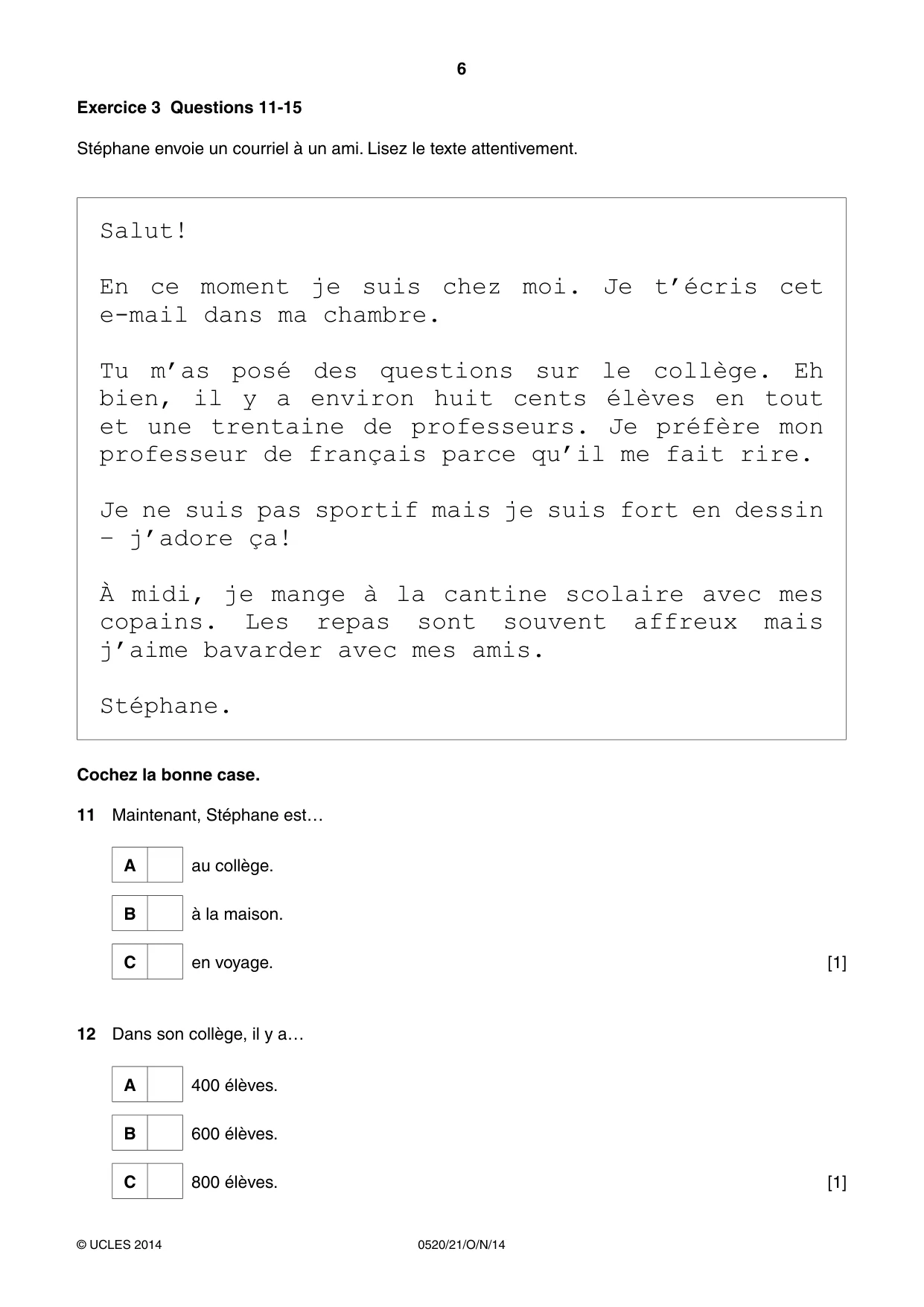 Cambridge IGCSE French - Foreign Language 0520 2014 Oct/Nov Paper 2 · Variant 1 question paper, page 6 of 20
