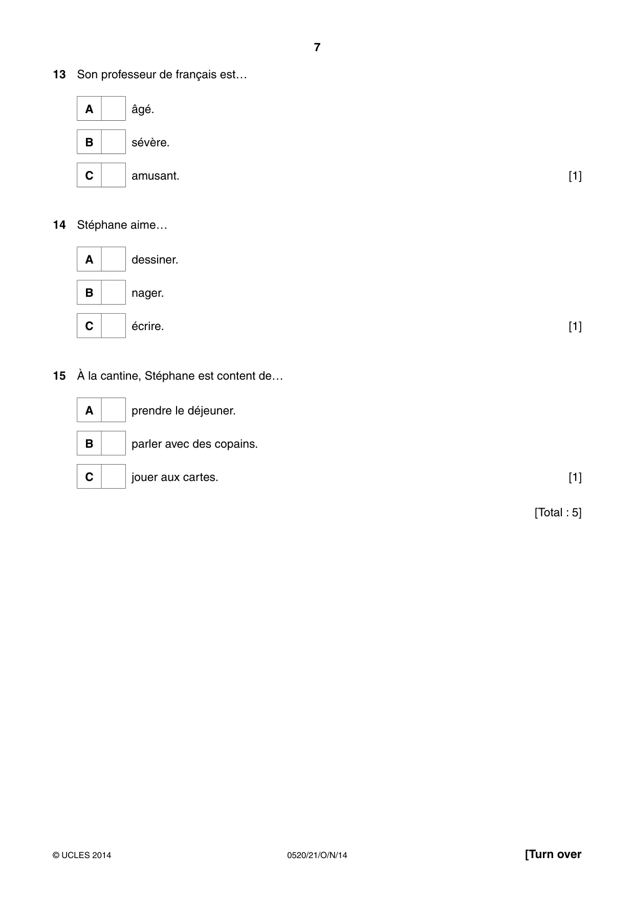 Cambridge IGCSE French - Foreign Language 0520 2014 Oct/Nov Paper 2 · Variant 1 question paper, page 7 of 20