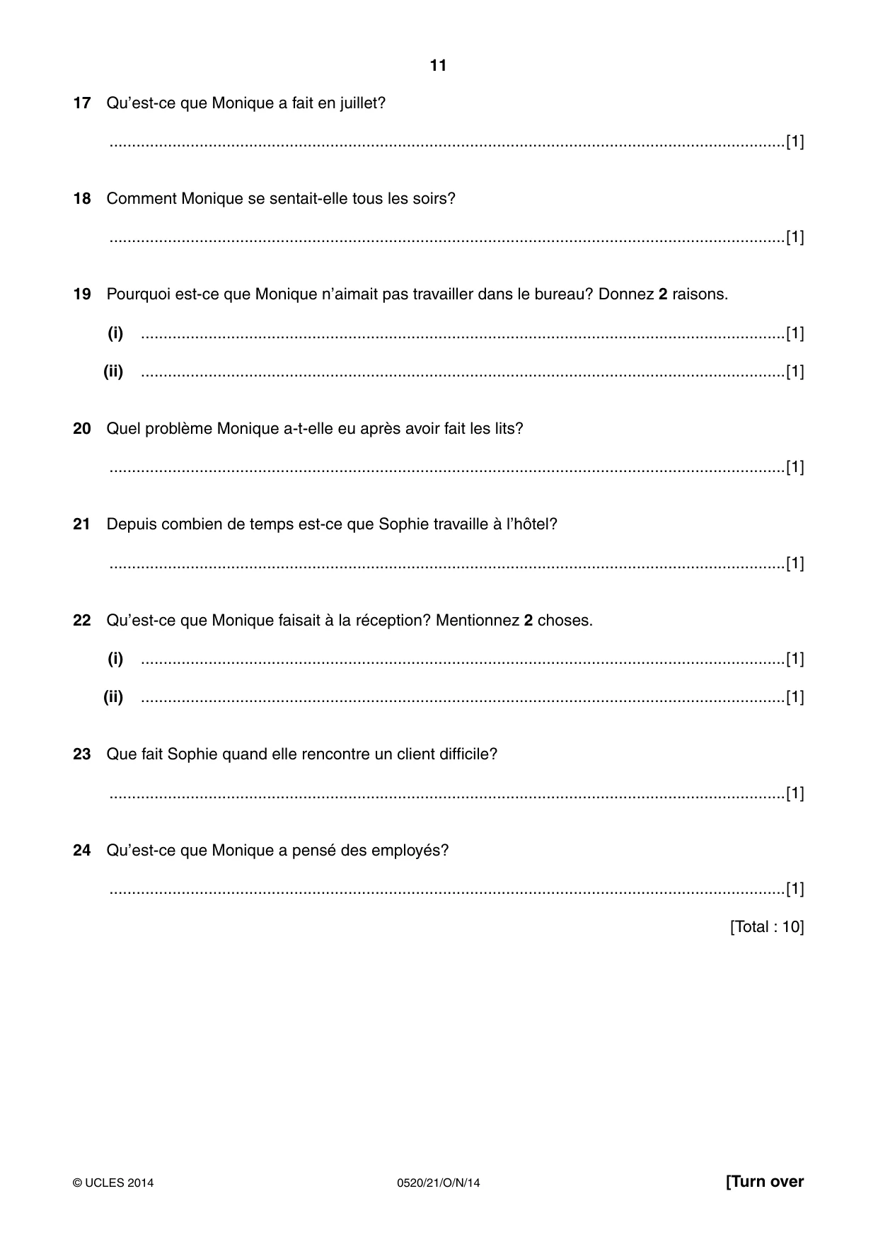 Cambridge IGCSE French - Foreign Language 0520 2014 Oct/Nov Paper 2 · Variant 1 question paper, page 11 of 20