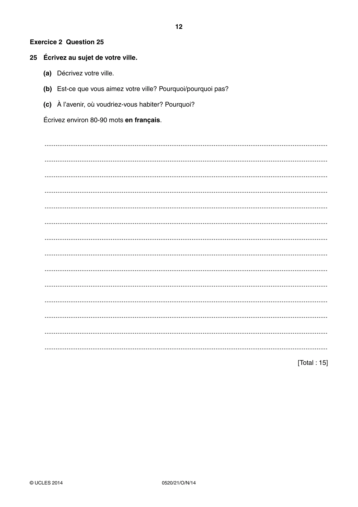 Cambridge IGCSE French - Foreign Language 0520 2014 Oct/Nov Paper 2 · Variant 1 question paper, page 12 of 20