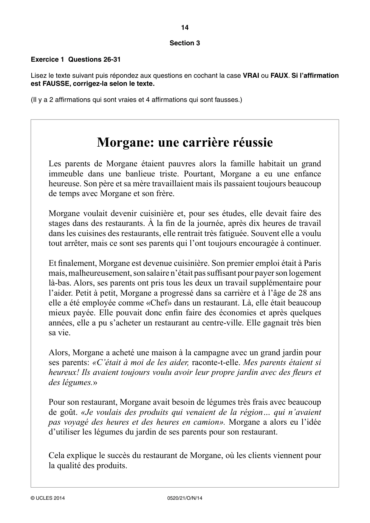 Cambridge IGCSE French - Foreign Language 0520 2014 Oct/Nov Paper 2 · Variant 1 question paper, page 14 of 20