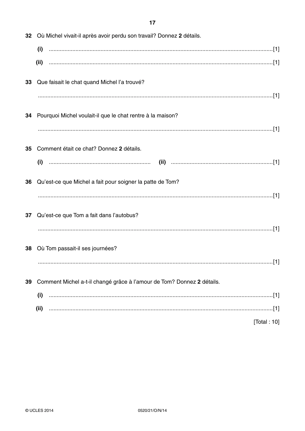 Cambridge IGCSE French - Foreign Language 0520 2014 Oct/Nov Paper 2 · Variant 1 question paper, page 17 of 20
