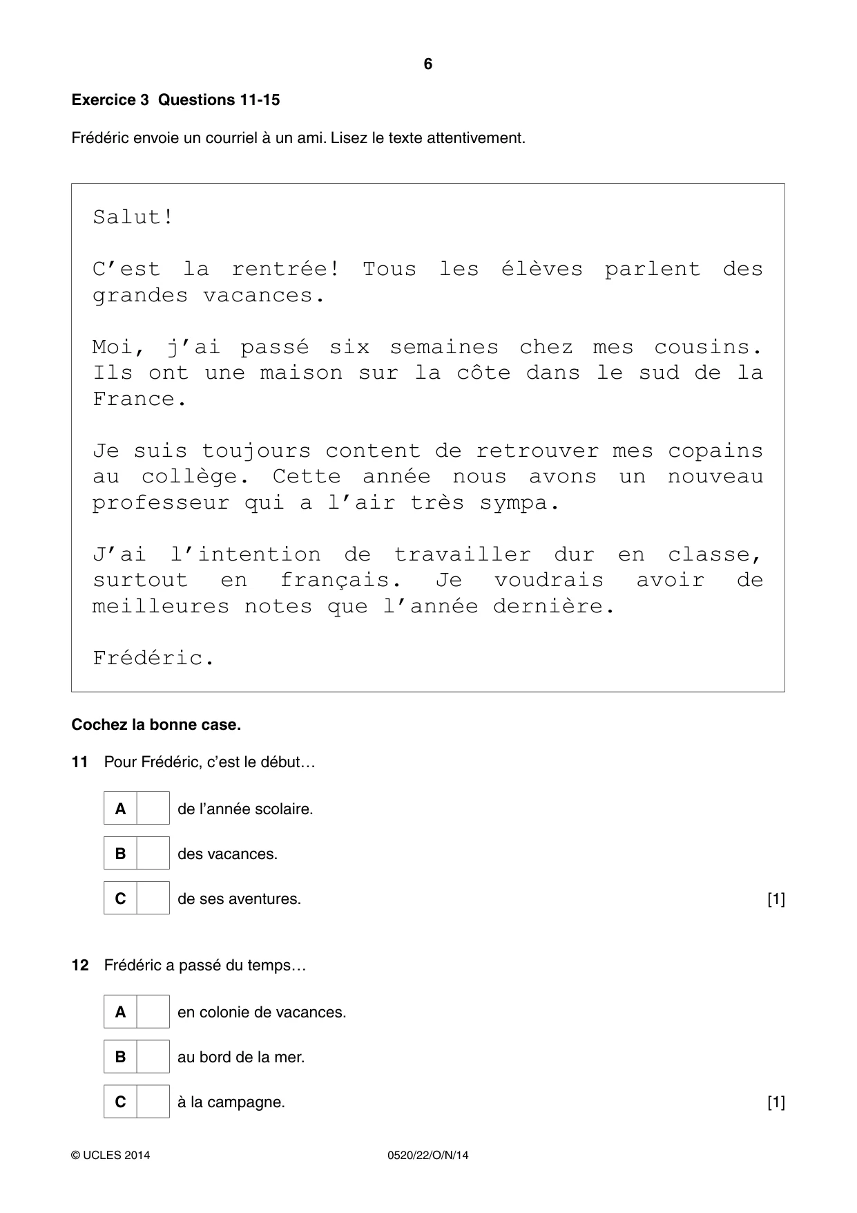 Cambridge IGCSE French - Foreign Language 0520 2014 Oct/Nov Paper 2 · Variant 2 question paper, page 6 of 20